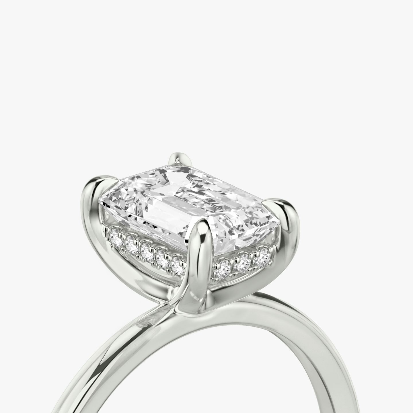 The Classic Hidden Halo | Emerald | 18k | White Gold | bandAccent: Plain | bandWidth: standard | prongStyle: Plain | diamondOrientation: vertical | caratWeight: other