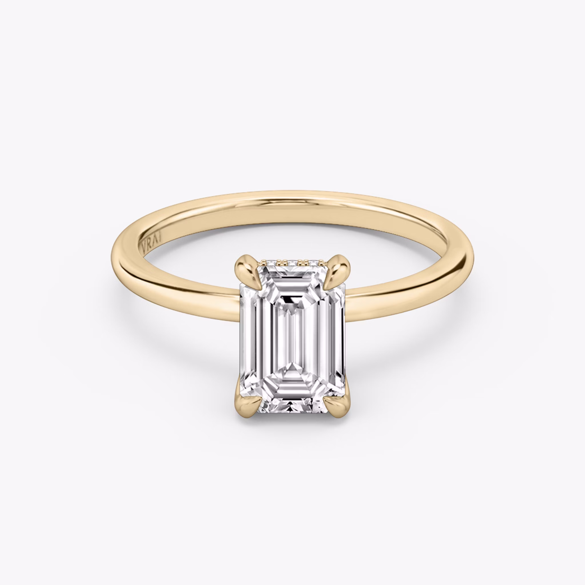 The Classic Hidden Halo | Emerald | 14k | Rose Gold | bandAccent: Plain | bandWidth: standard | prongStyle: Plain | diamondOrientation: vertical | caratWeight: other