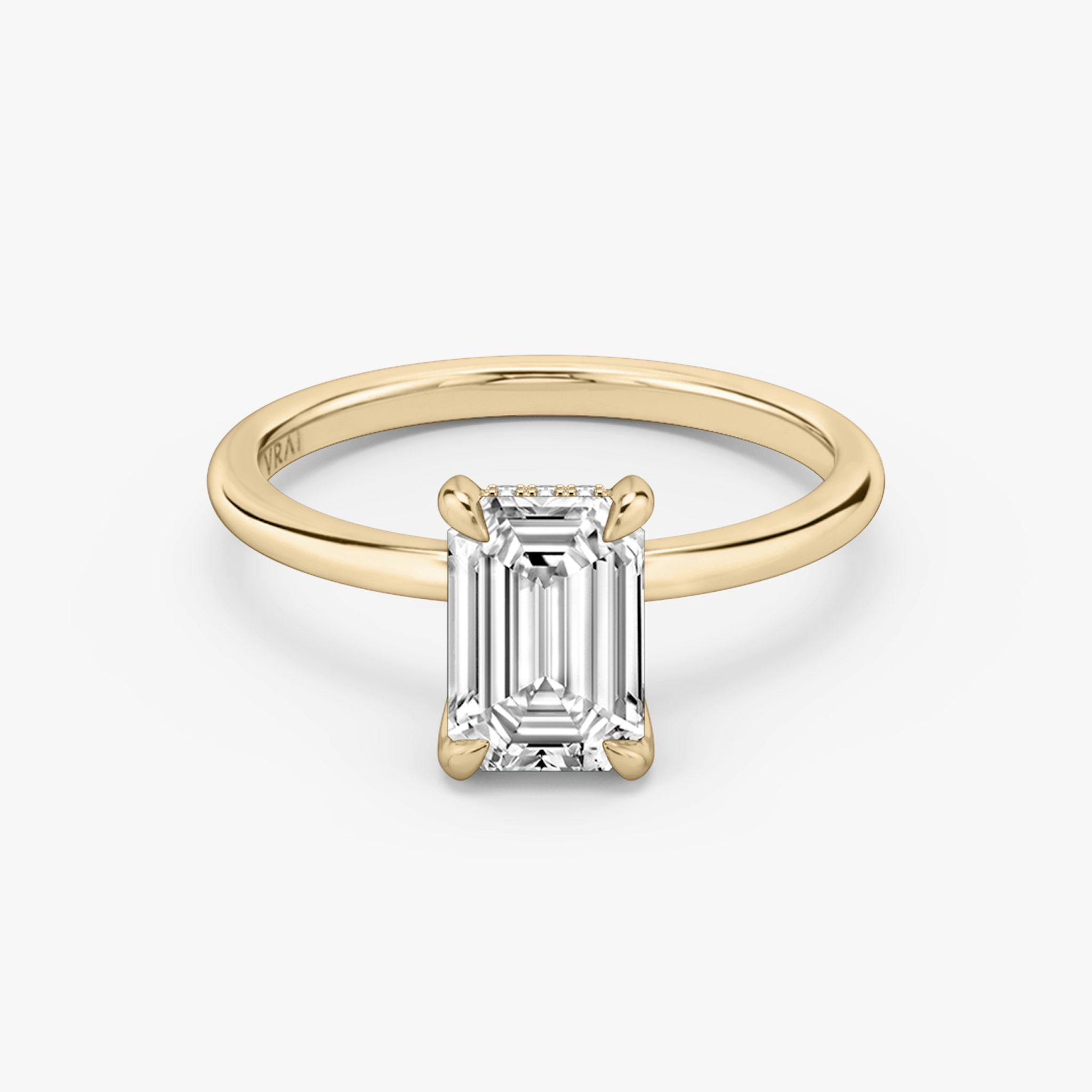 The Classic Hidden Halo | Emerald | 14k | Rose Gold | bandAccent: Plain | bandWidth: standard | prongStyle: Plain | diamondOrientation: vertical | caratWeight: other