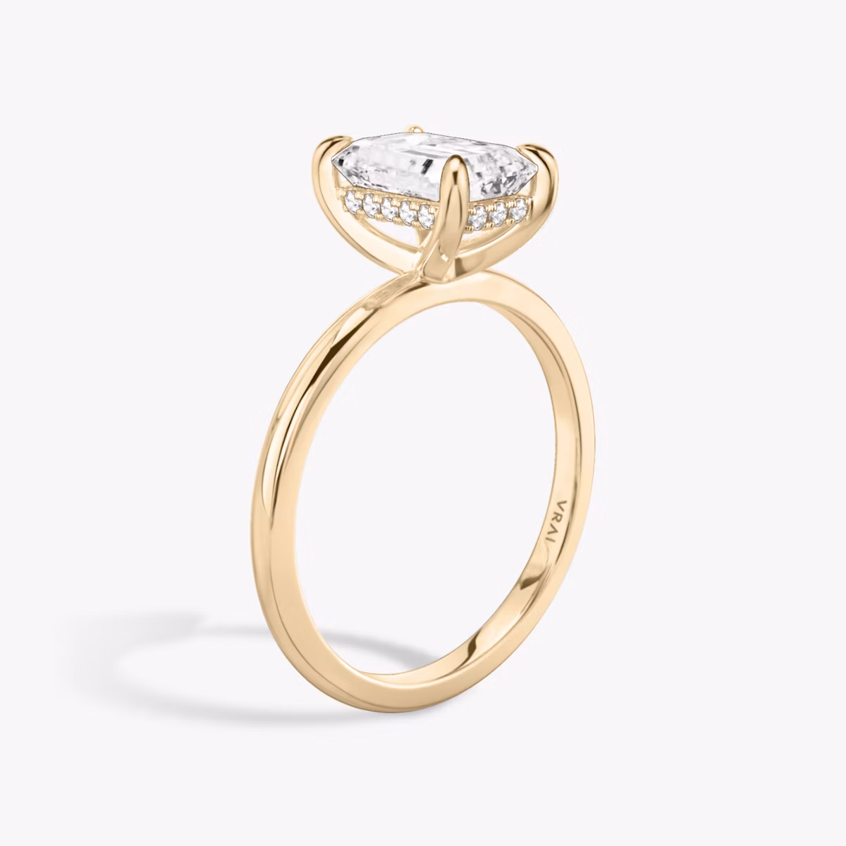 The Classic Hidden Halo | Emerald | 14k | Rose Gold | bandAccent: Plain | bandWidth: standard | prongStyle: Plain | diamondOrientation: vertical | caratWeight: other