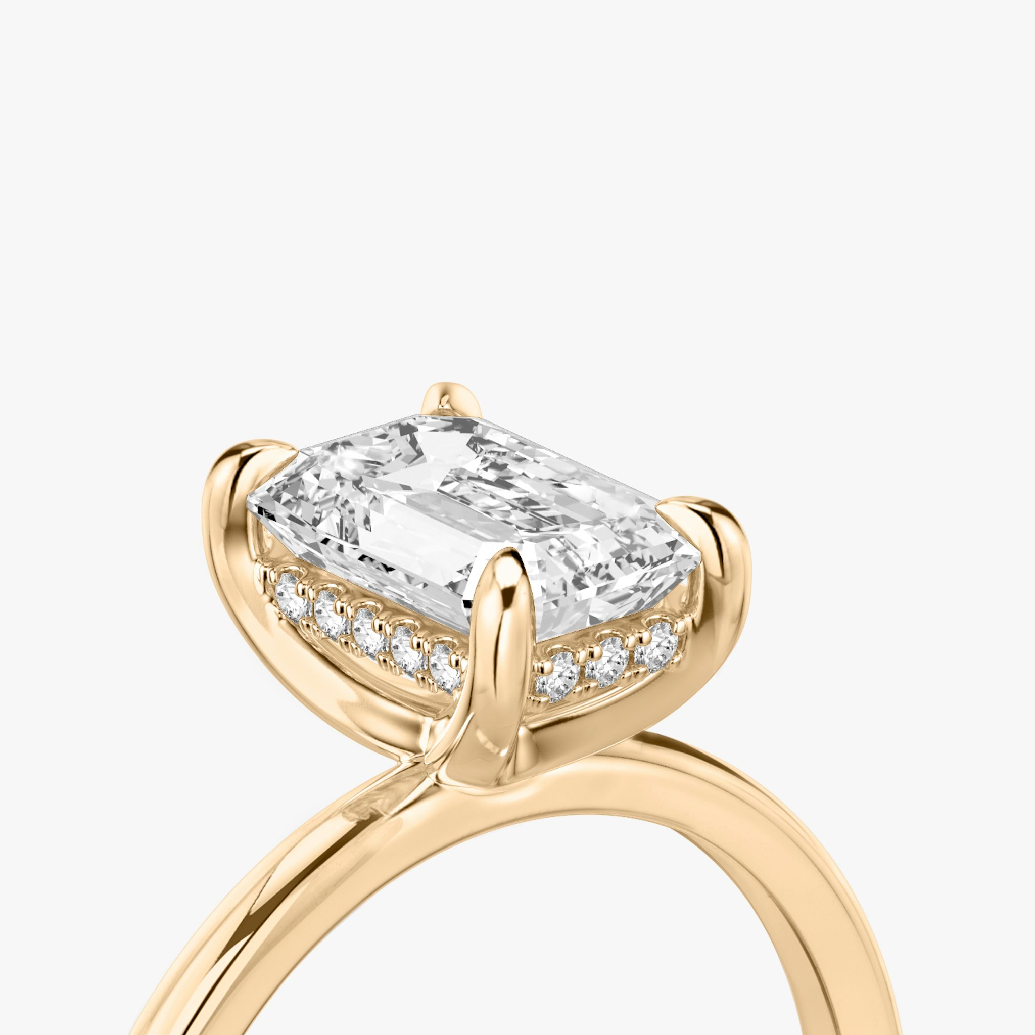 The Classic Hidden Halo | Emerald | 14k | Rose Gold | bandAccent: Plain | bandWidth: standard | prongStyle: Plain | diamondOrientation: vertical | caratWeight: other