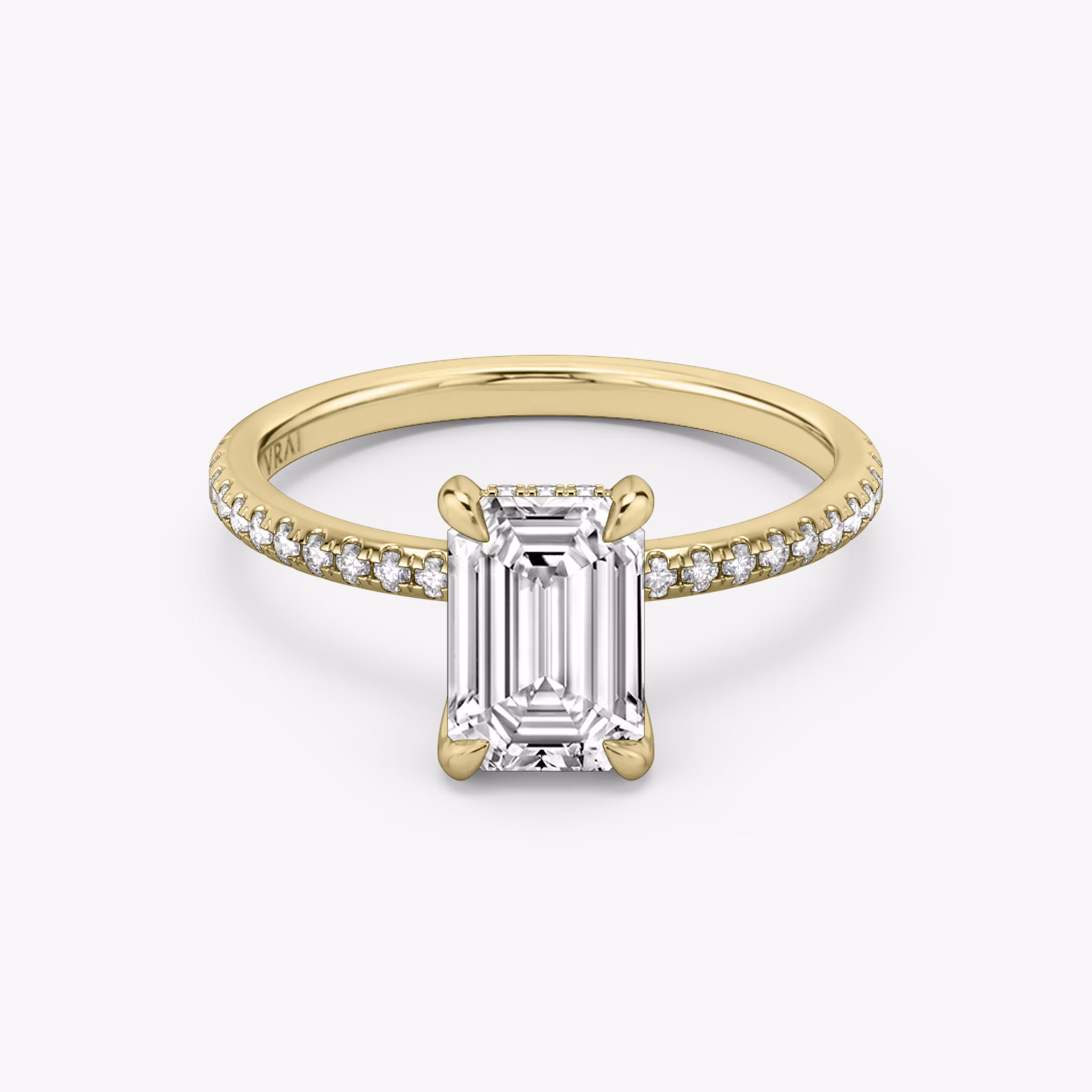 The Classic Hidden Halo | Emerald | 18k | Yellow Gold | bandAccent: Pavé | bandWidth: standard | prongStyle: Plain | diamondOrientation: vertical | caratWeight: other