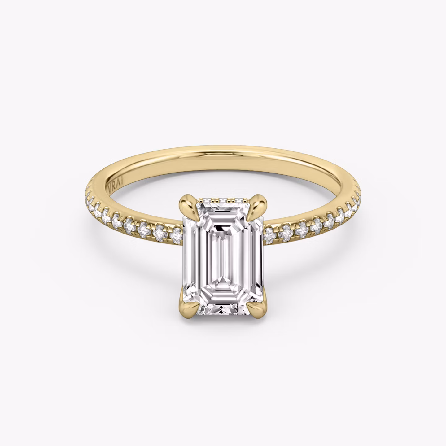 The Classic Hidden Halo | Emerald | 18k | Yellow Gold | bandAccent: Pavé | bandWidth: standard | prongStyle: Plain | diamondOrientation: vertical | caratWeight: other