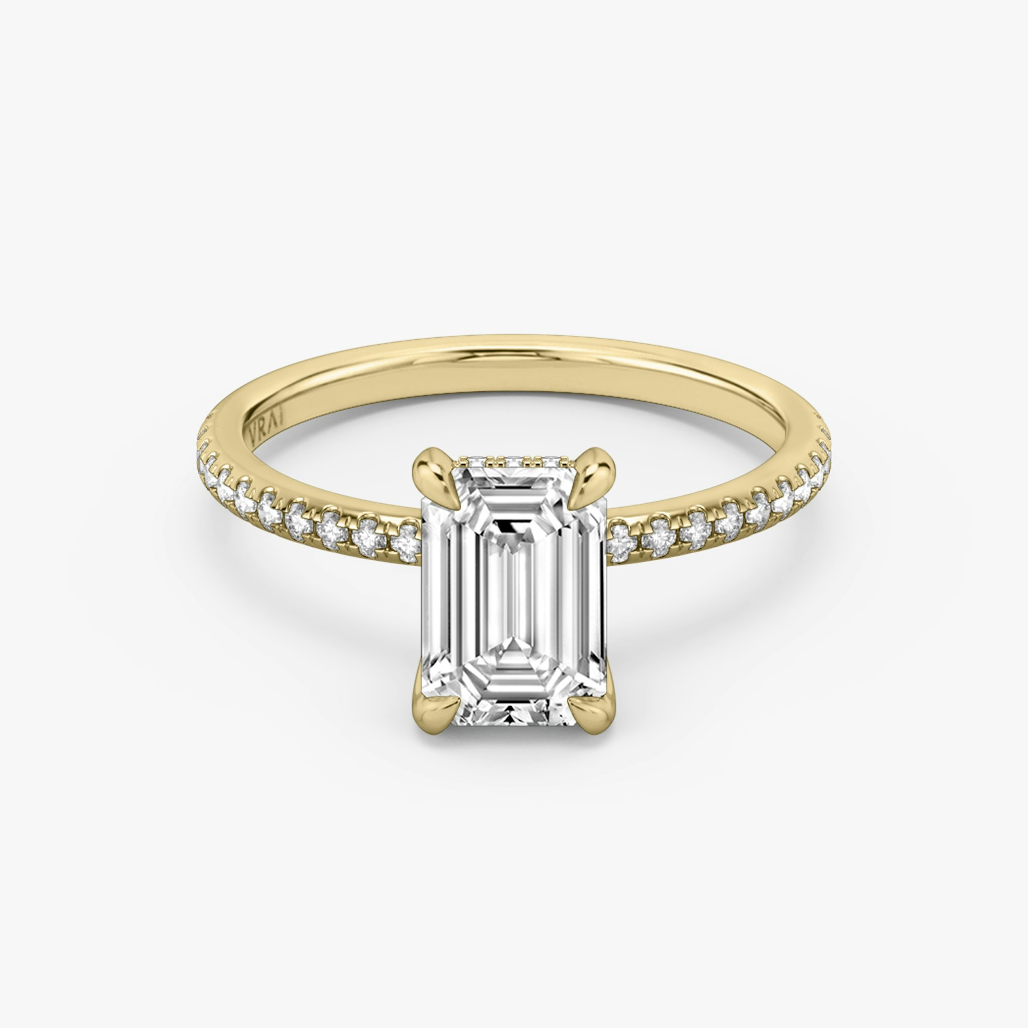 The Classic Hidden Halo | Emerald | 18k | Yellow Gold | bandAccent: Pavé | bandWidth: standard | prongStyle: Plain | diamondOrientation: vertical | caratWeight: other