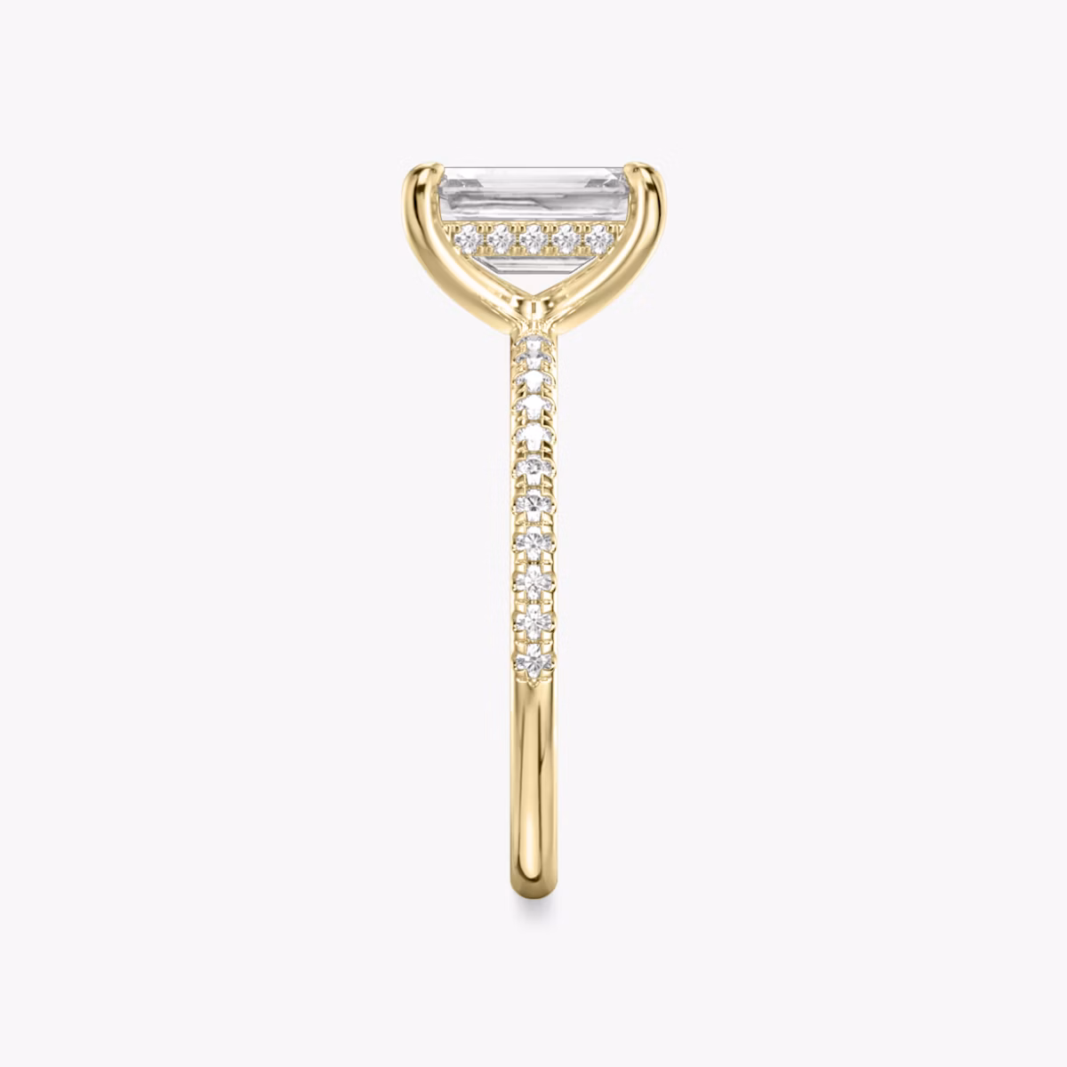 The Classic Hidden Halo | Emerald | 18k | Yellow Gold | bandAccent: Pavé | bandWidth: standard | prongStyle: Plain | diamondOrientation: vertical | caratWeight: other