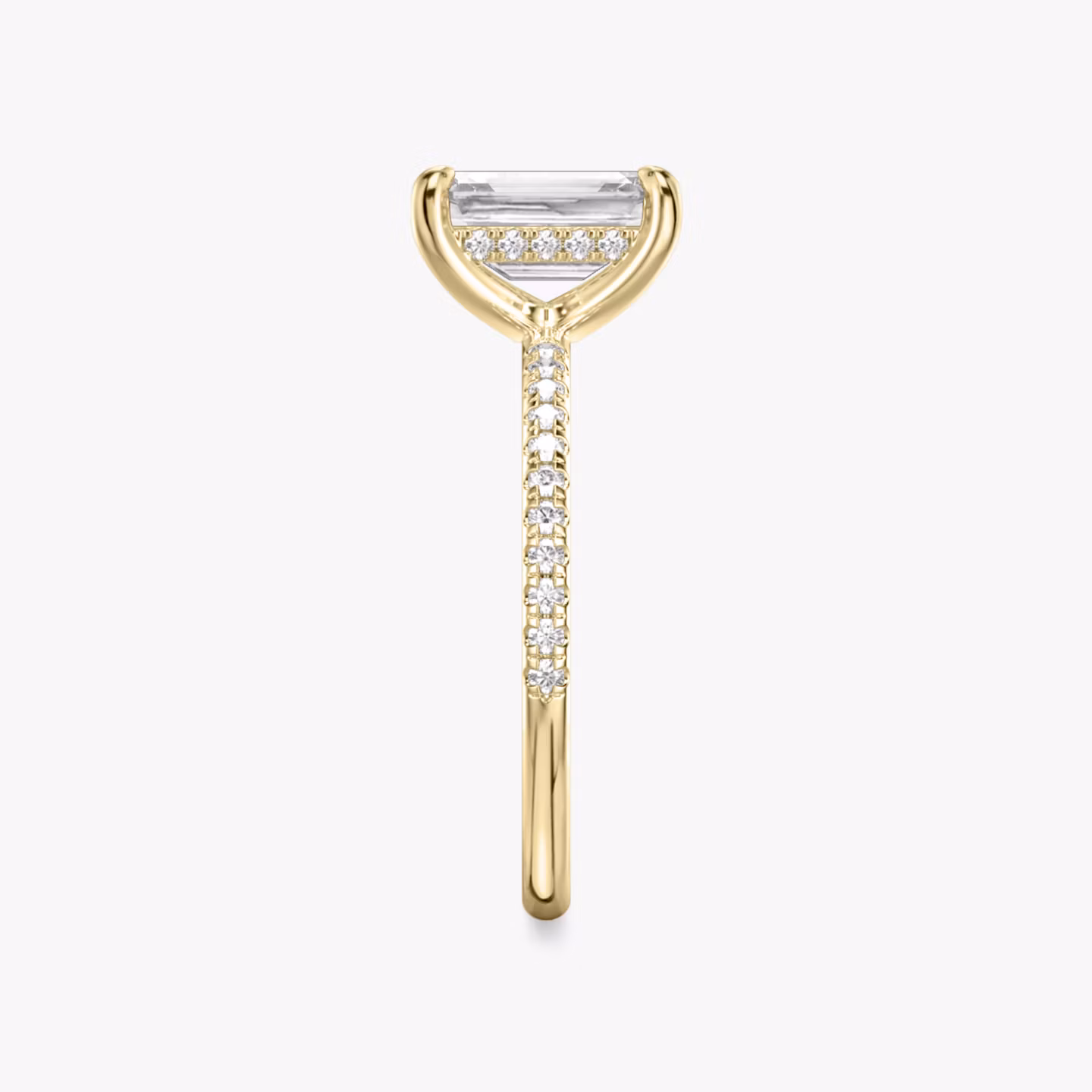 The Classic Hidden Halo | Emerald | 18k | Yellow Gold | bandAccent: Pavé | bandWidth: standard | prongStyle: Plain | diamondOrientation: vertical | caratWeight: other
