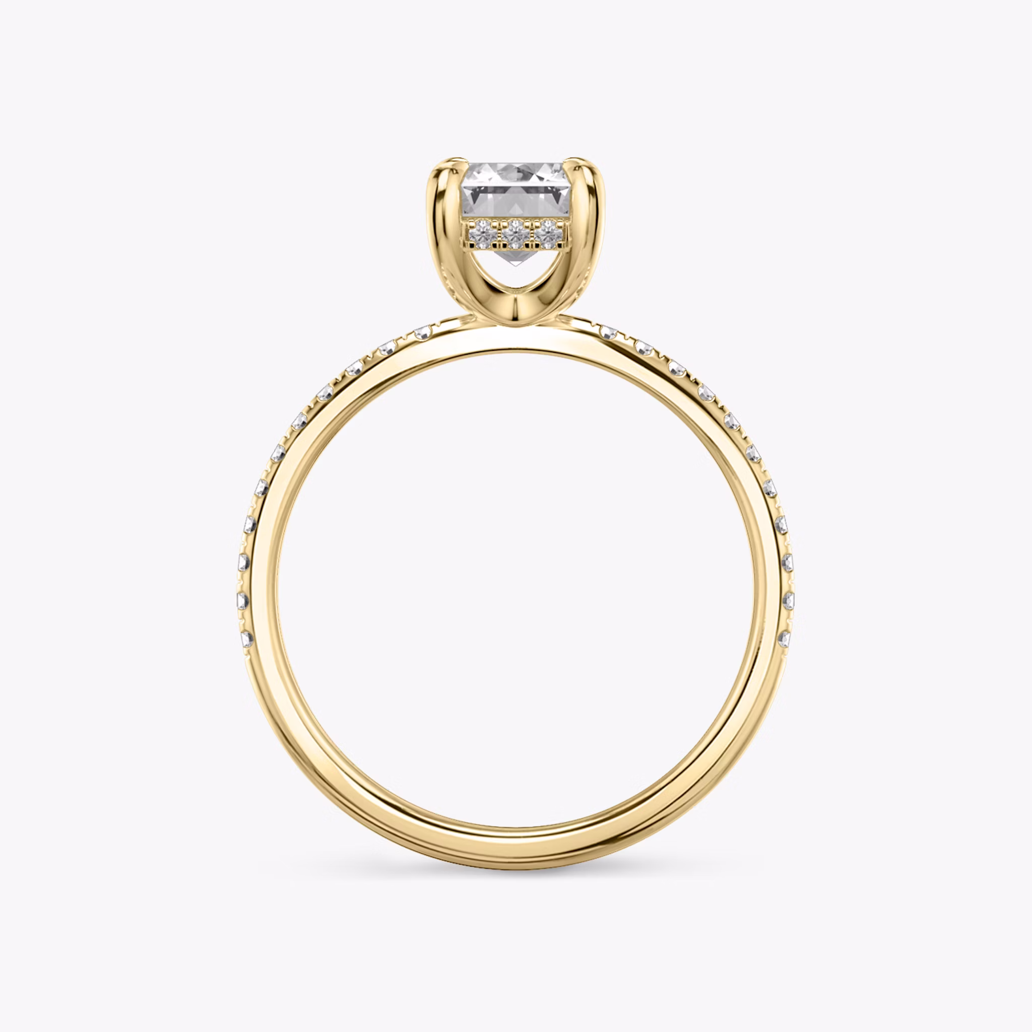 The Classic Hidden Halo | Emerald | 18k | Yellow Gold | bandAccent: Pavé | bandWidth: standard | prongStyle: Plain | diamondOrientation: vertical | caratWeight: other