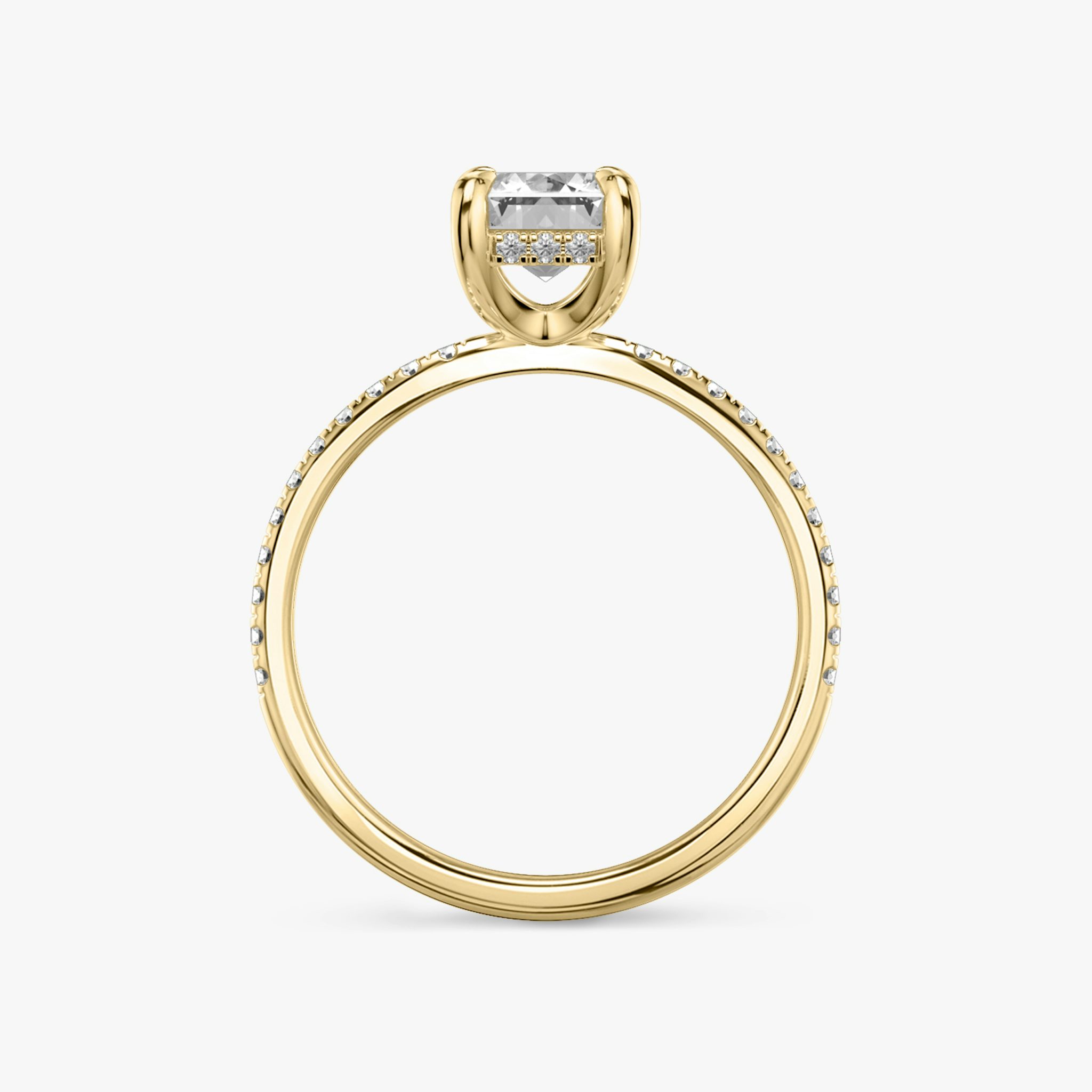 The Classic Hidden Halo | Emerald | 18k | Yellow Gold | bandAccent: Pavé | bandWidth: standard | prongStyle: Plain | diamondOrientation: vertical | caratWeight: other