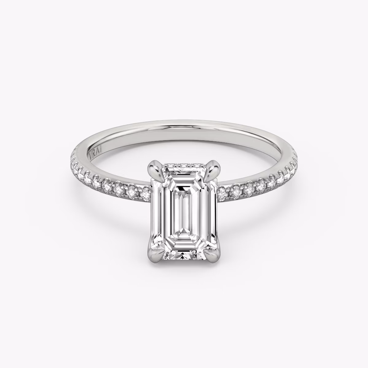 The Classic Hidden Halo | Emerald | Platinum | bandAccent: Pavé | bandWidth: standard | prongStyle: Plain | diamondOrientation: vertical | caratWeight: other
