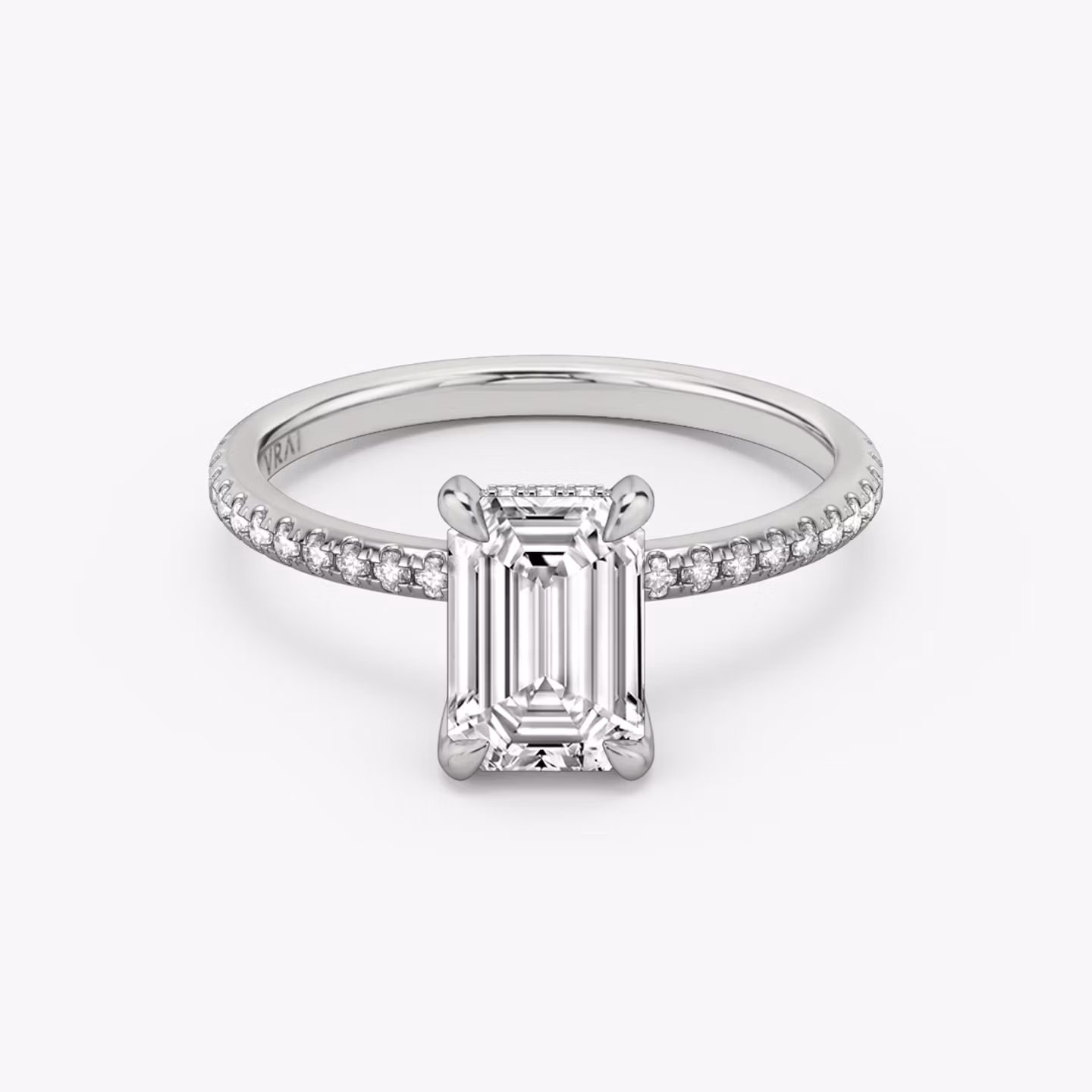 The Classic Hidden Halo | Emerald | Platinum | bandAccent: Pavé | bandWidth: standard | prongStyle: Plain | diamondOrientation: vertical | caratWeight: other