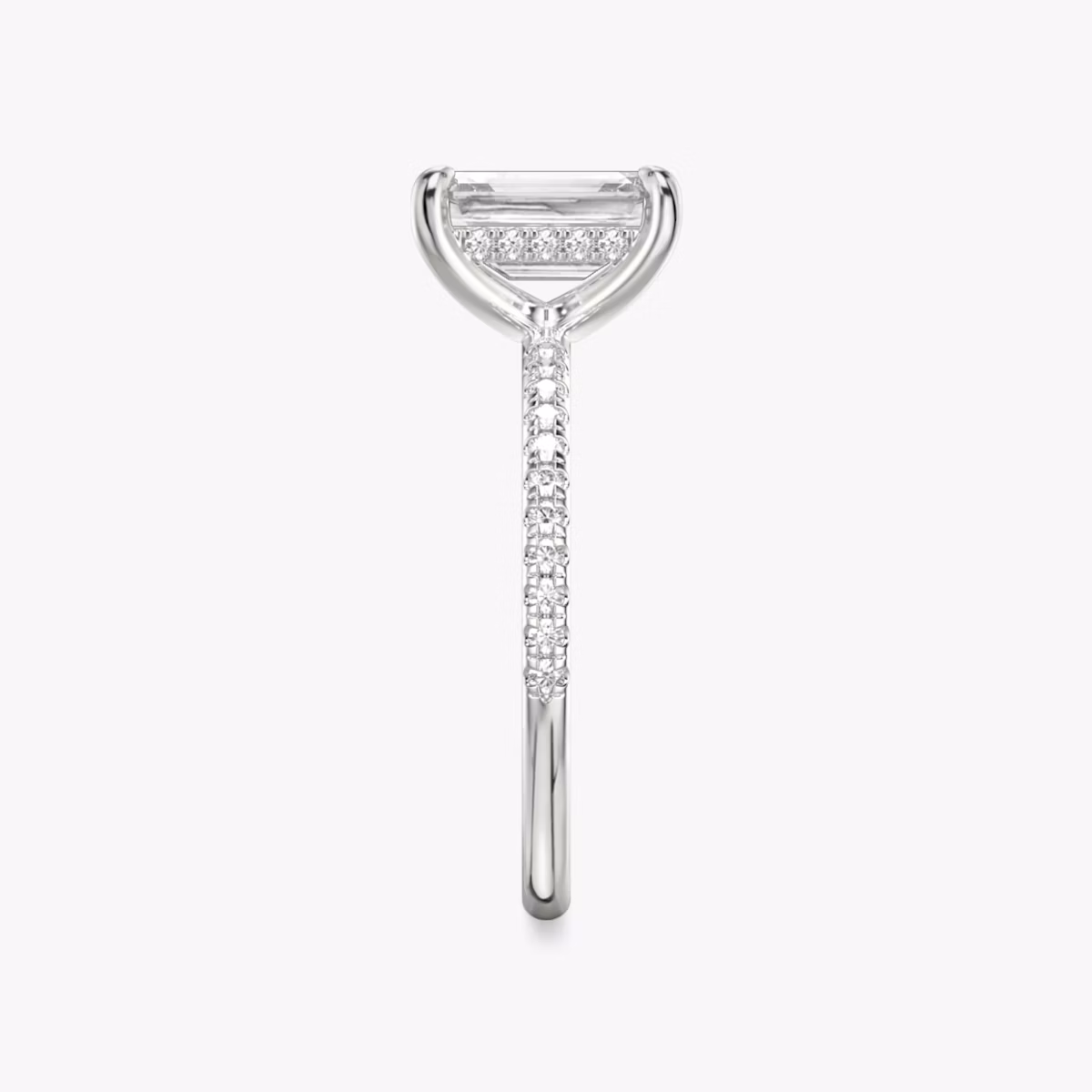 The Classic Hidden Halo | Emerald | Platinum | bandAccent: Pavé | bandWidth: standard | prongStyle: Plain | diamondOrientation: vertical | caratWeight: other