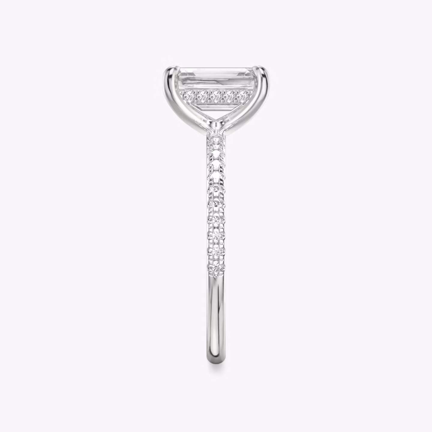 The Classic Hidden Halo | Emerald | Platinum | bandAccent: Pavé | bandWidth: standard | prongStyle: Plain | diamondOrientation: vertical | caratWeight: other