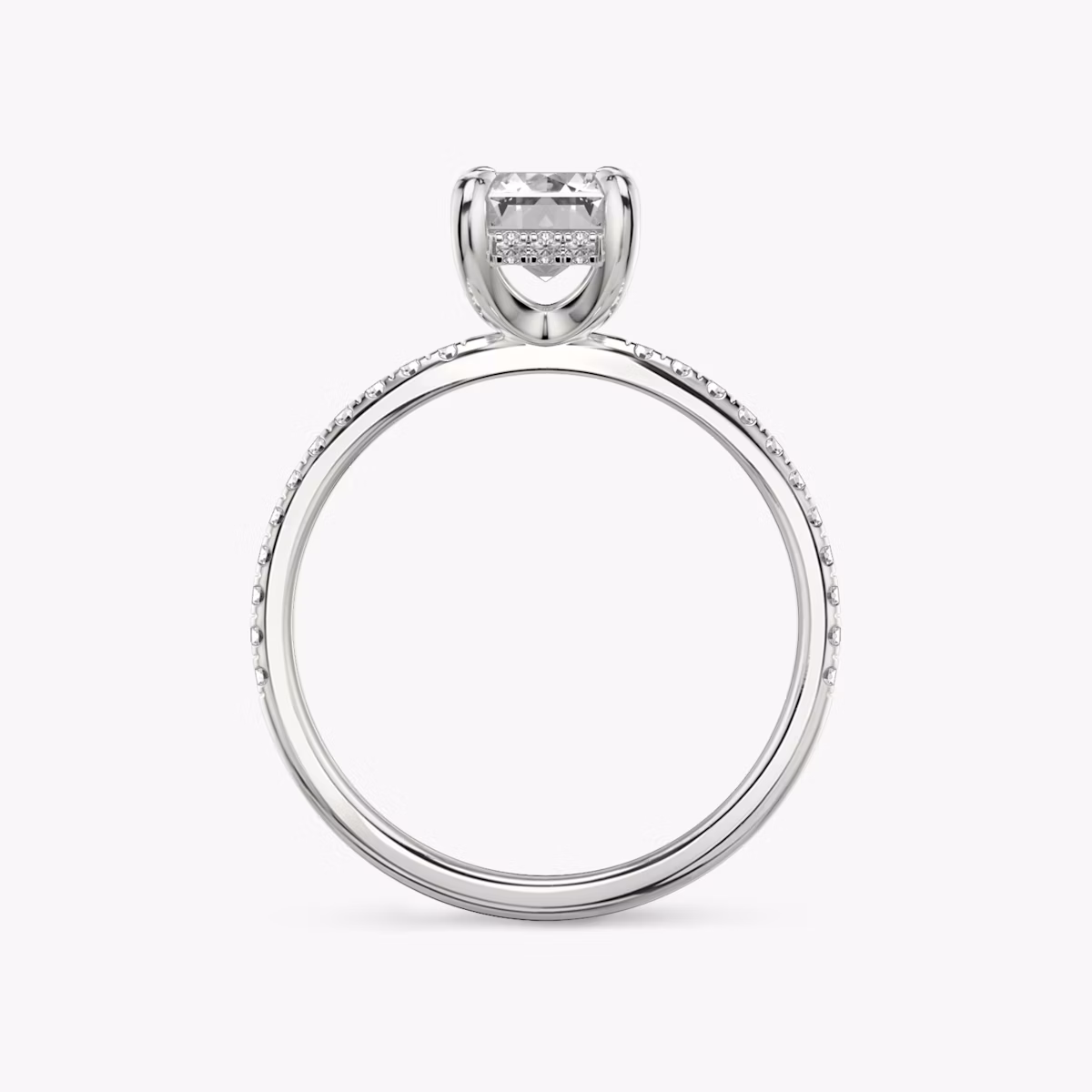 The Classic Hidden Halo | Emerald | Platinum | bandAccent: Pavé | bandWidth: standard | prongStyle: Plain | diamondOrientation: vertical | caratWeight: other
