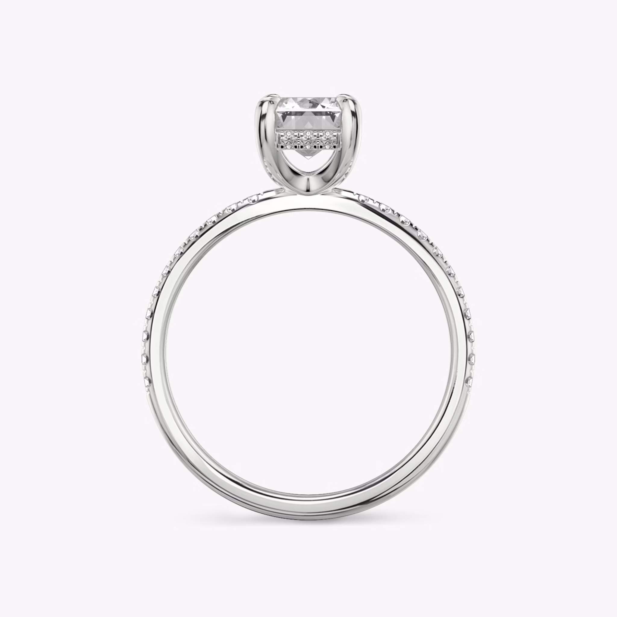The Classic Hidden Halo | Emerald | 18k | White Gold | bandAccent: Pavé | bandWidth: standard | prongStyle: Plain | diamondOrientation: vertical | caratWeight: other