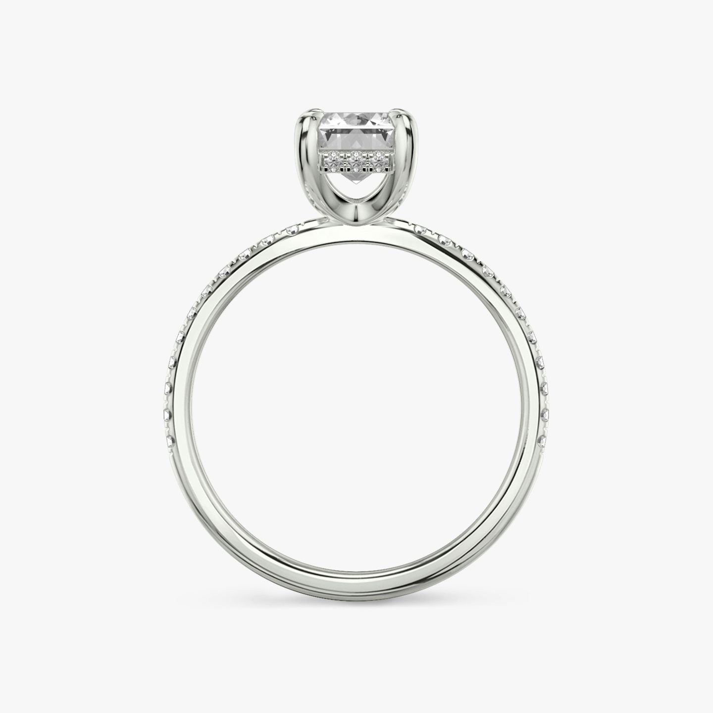 The Classic Hidden Halo | Emerald | Platinum | bandAccent: Pavé | bandWidth: standard | prongStyle: Plain | diamondOrientation: vertical | caratWeight: other