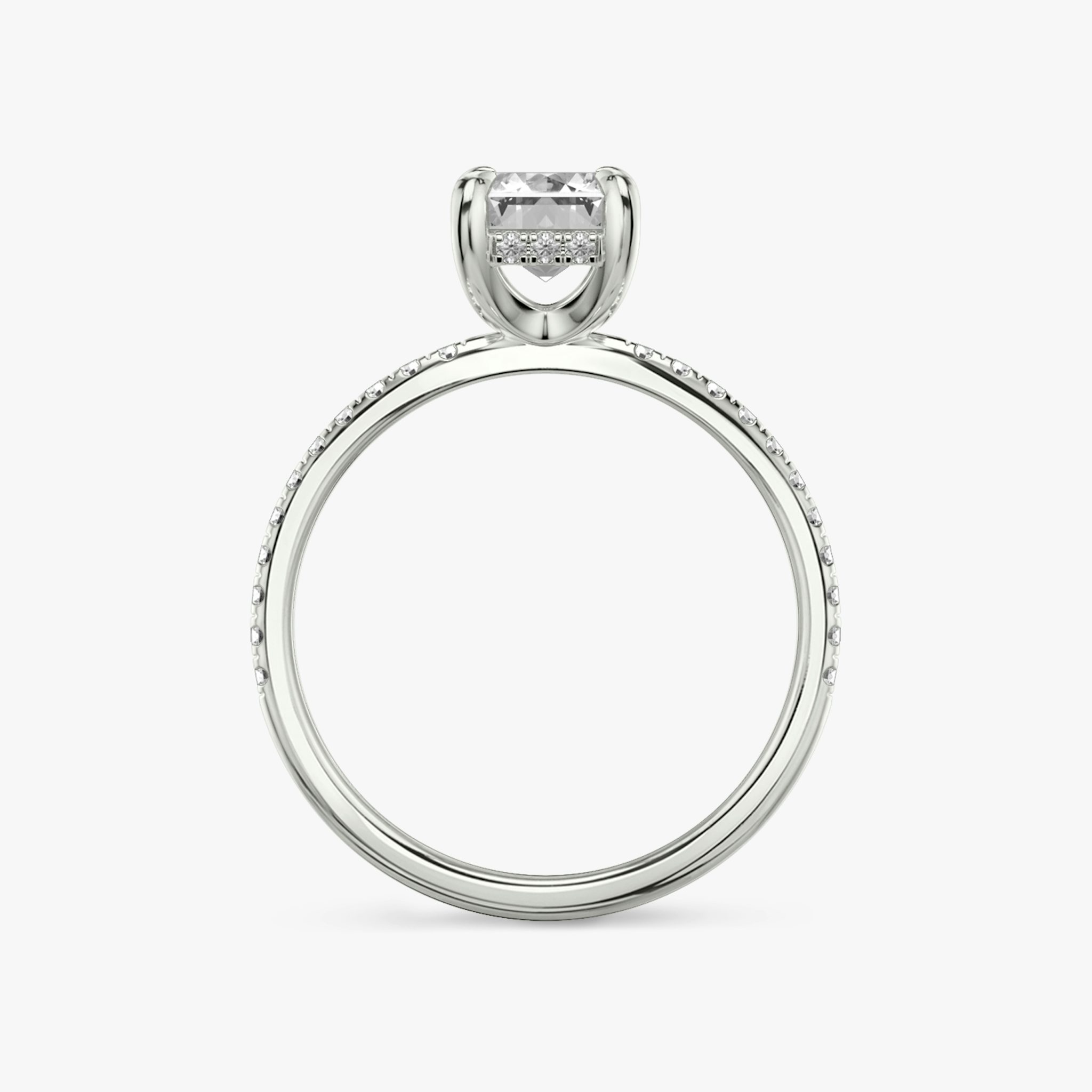 The Classic Hidden Halo | Emerald | 18k | White Gold | bandAccent: Pavé | bandWidth: standard | prongStyle: Plain | diamondOrientation: vertical | caratWeight: other