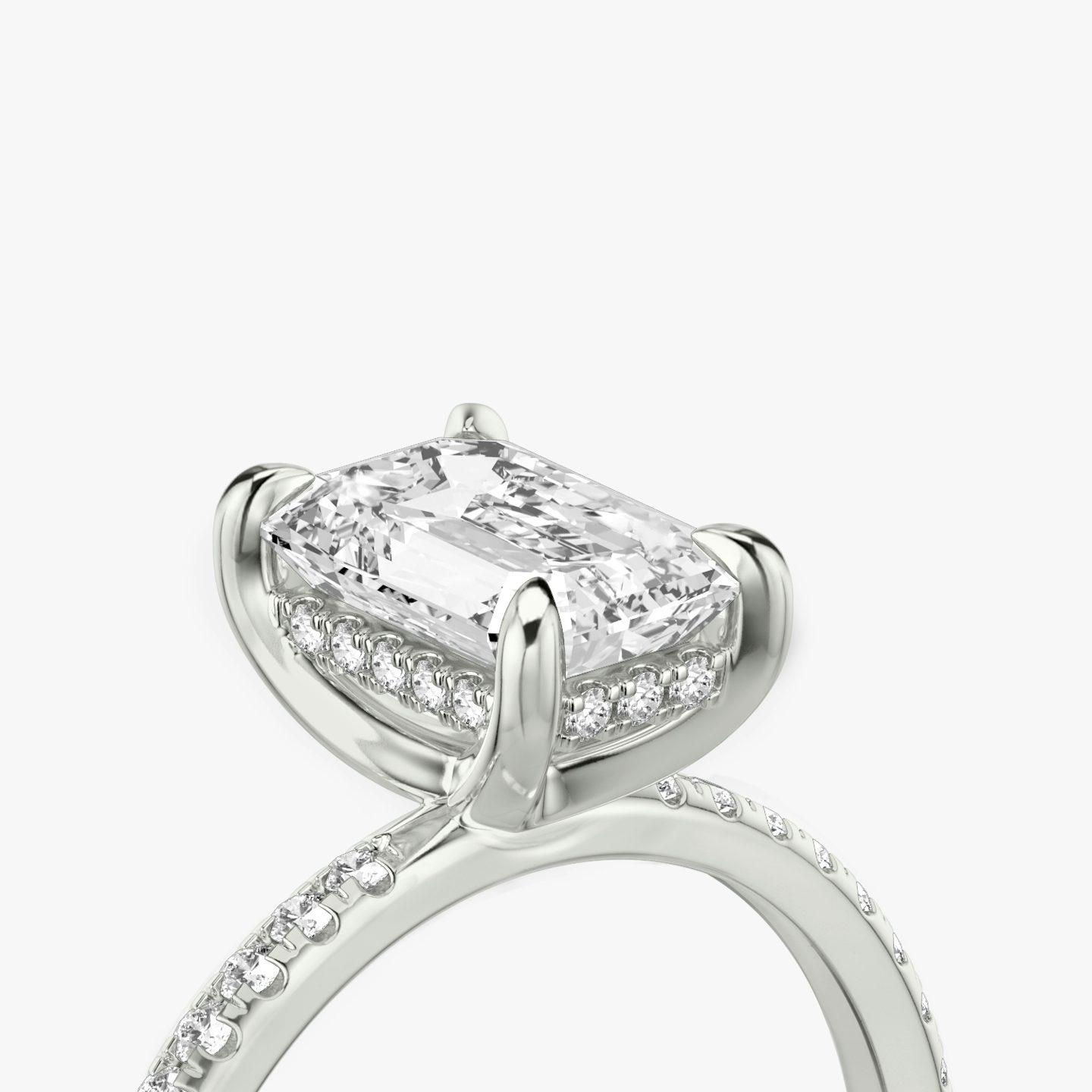 The Classic Hidden Halo | Emerald | Platinum | bandAccent: Pavé | bandWidth: standard | prongStyle: Plain | diamondOrientation: vertical | caratWeight: other