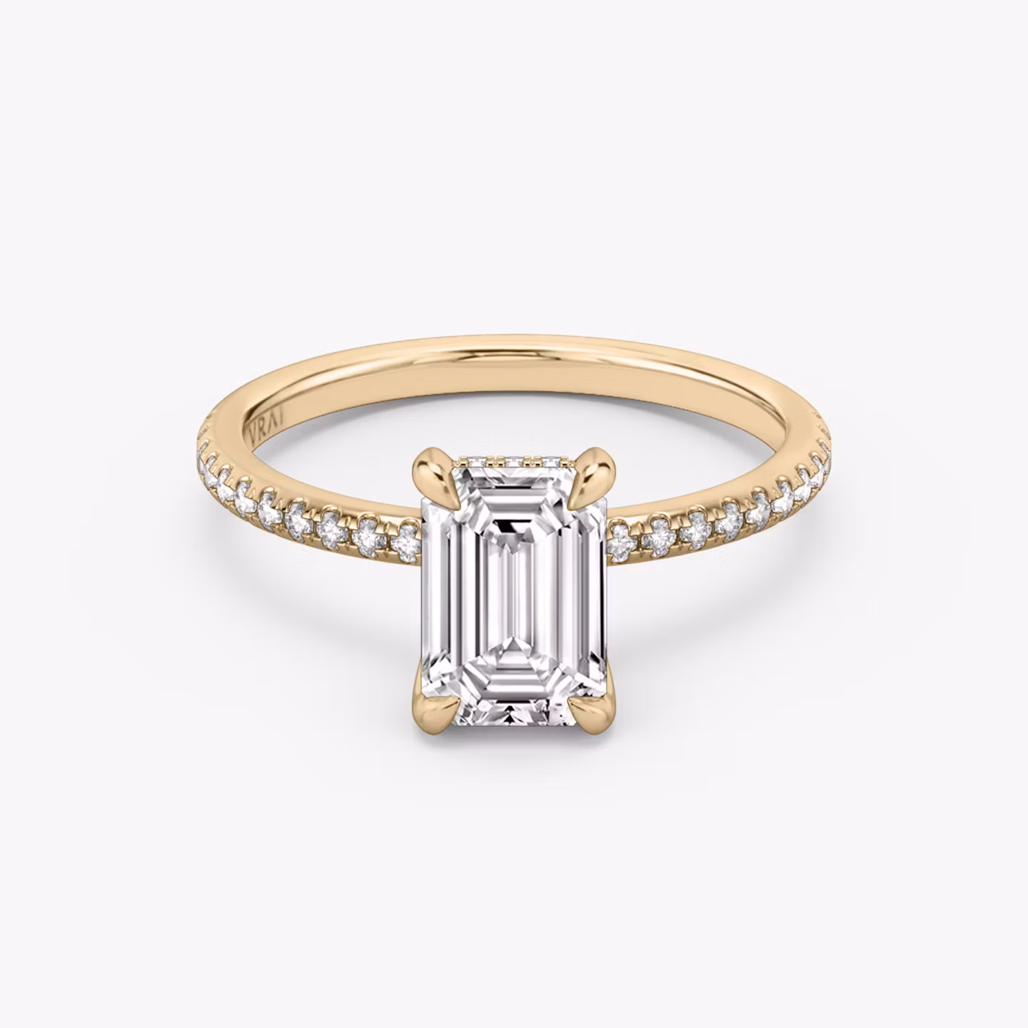 The Classic Hidden Halo | Emerald | 14k | Rose Gold | bandAccent: Pavé | bandWidth: standard | prongStyle: Plain | diamondOrientation: vertical | caratWeight: other