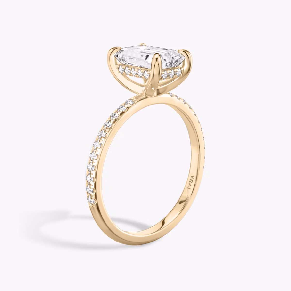 classic hidden halo emerald pave rose gold