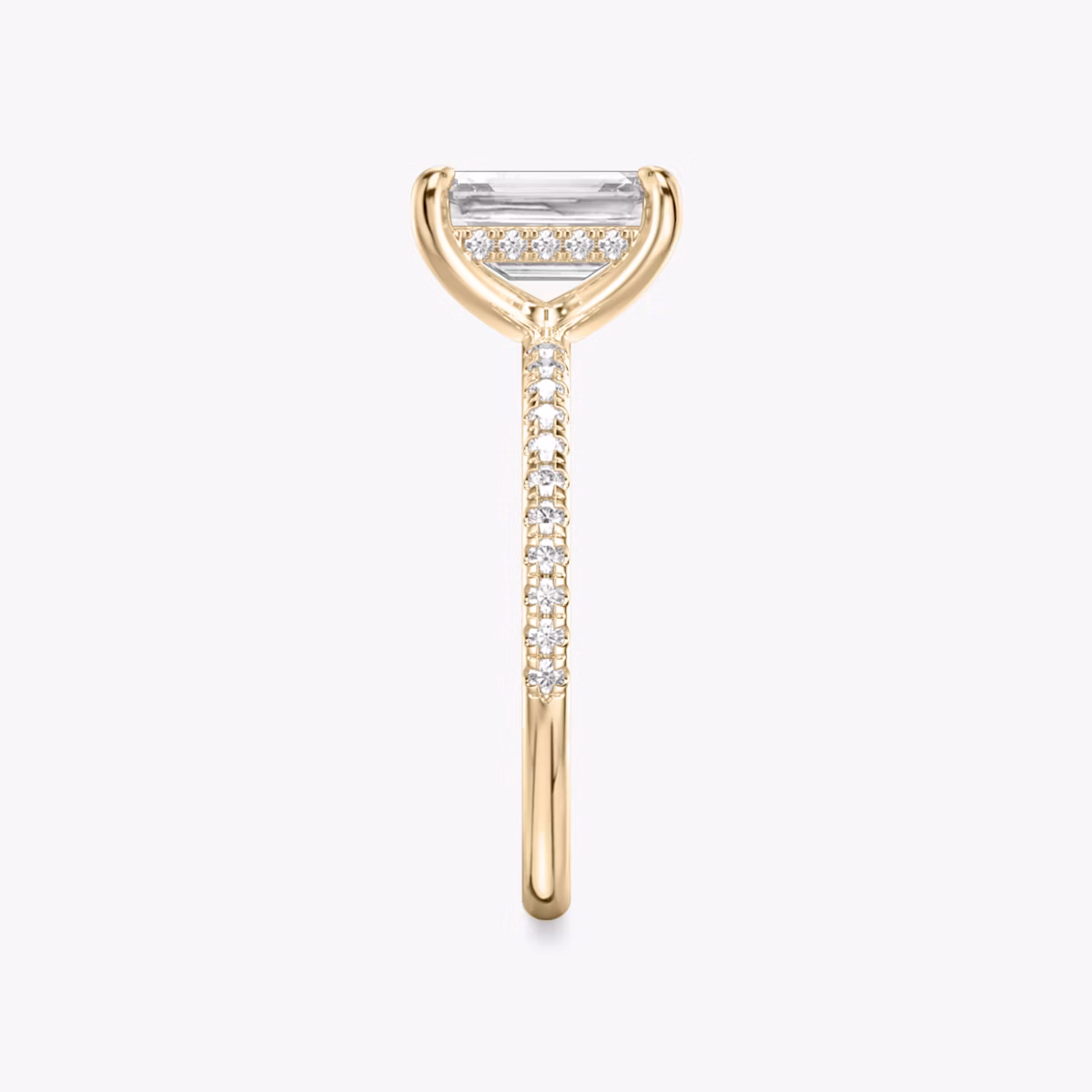 The Classic Hidden Halo | Emerald | 14k | Rose Gold | bandAccent: Pavé | bandWidth: standard | prongStyle: Plain | diamondOrientation: vertical | caratWeight: other