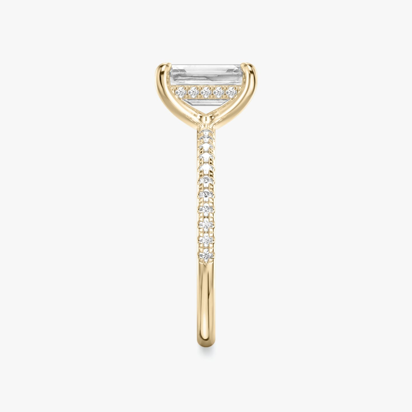 The Classic Hidden Halo | Emerald | 14k | Rose Gold | bandAccent: Pavé | bandWidth: standard | prongStyle: Plain | diamondOrientation: vertical | caratWeight: other