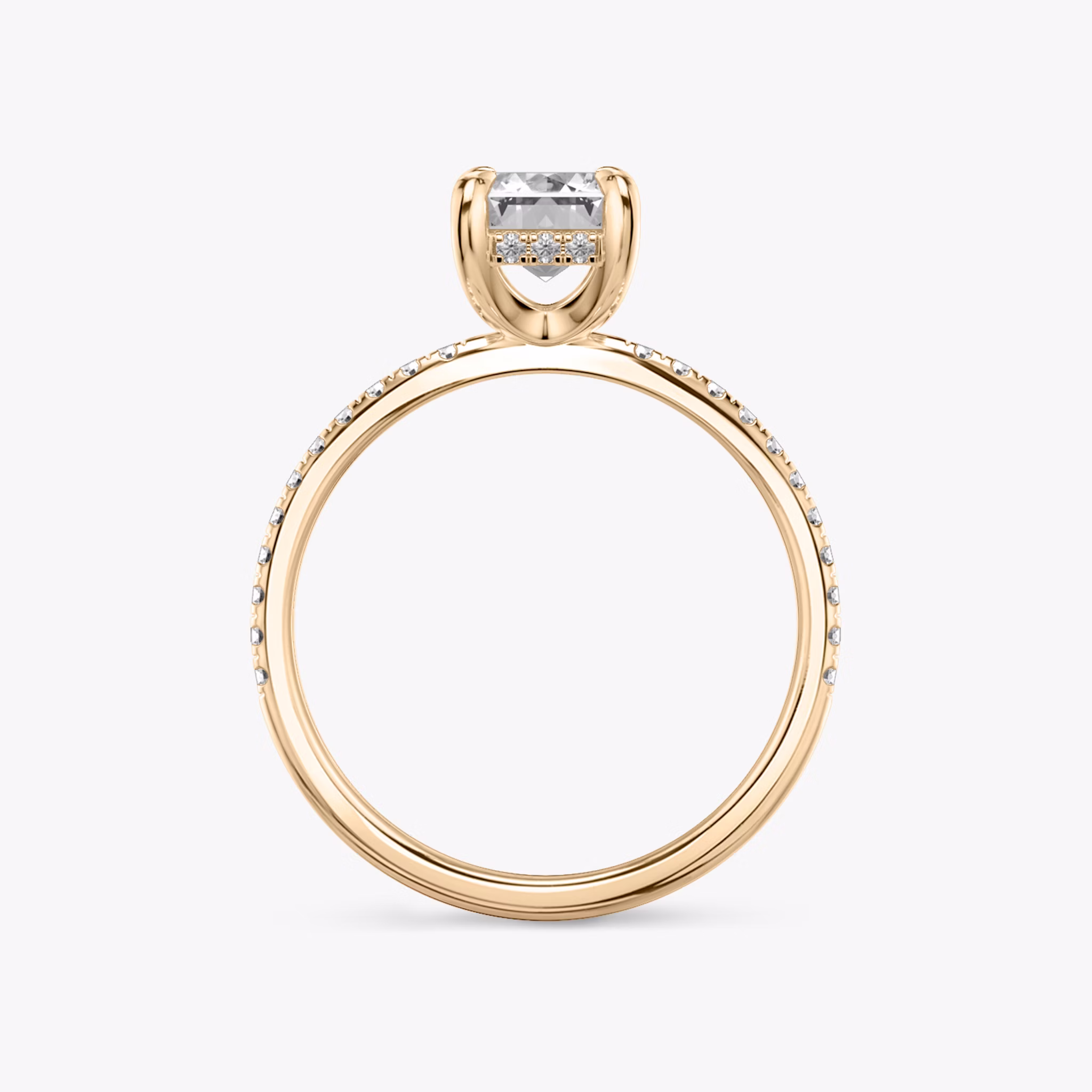The Classic Hidden Halo | Emerald | 14k | Rose Gold | bandAccent: Pavé | bandWidth: standard | prongStyle: Plain | diamondOrientation: vertical | caratWeight: other