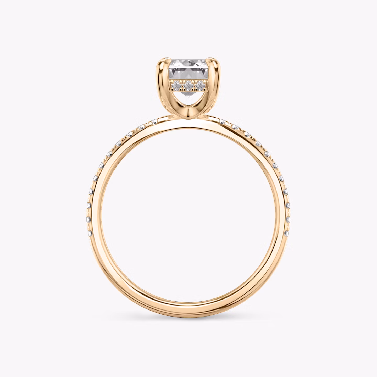 The Classic Hidden Halo | Emerald | 14k | Rose Gold | bandAccent: Pavé | bandWidth: standard | prongStyle: Plain | diamondOrientation: vertical | caratWeight: other