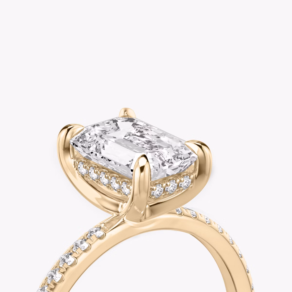 The Classic Hidden Halo | Emerald | 14k | Rose Gold | bandAccent: Pavé | bandWidth: standard | prongStyle: Plain | diamondOrientation: vertical | caratWeight: other