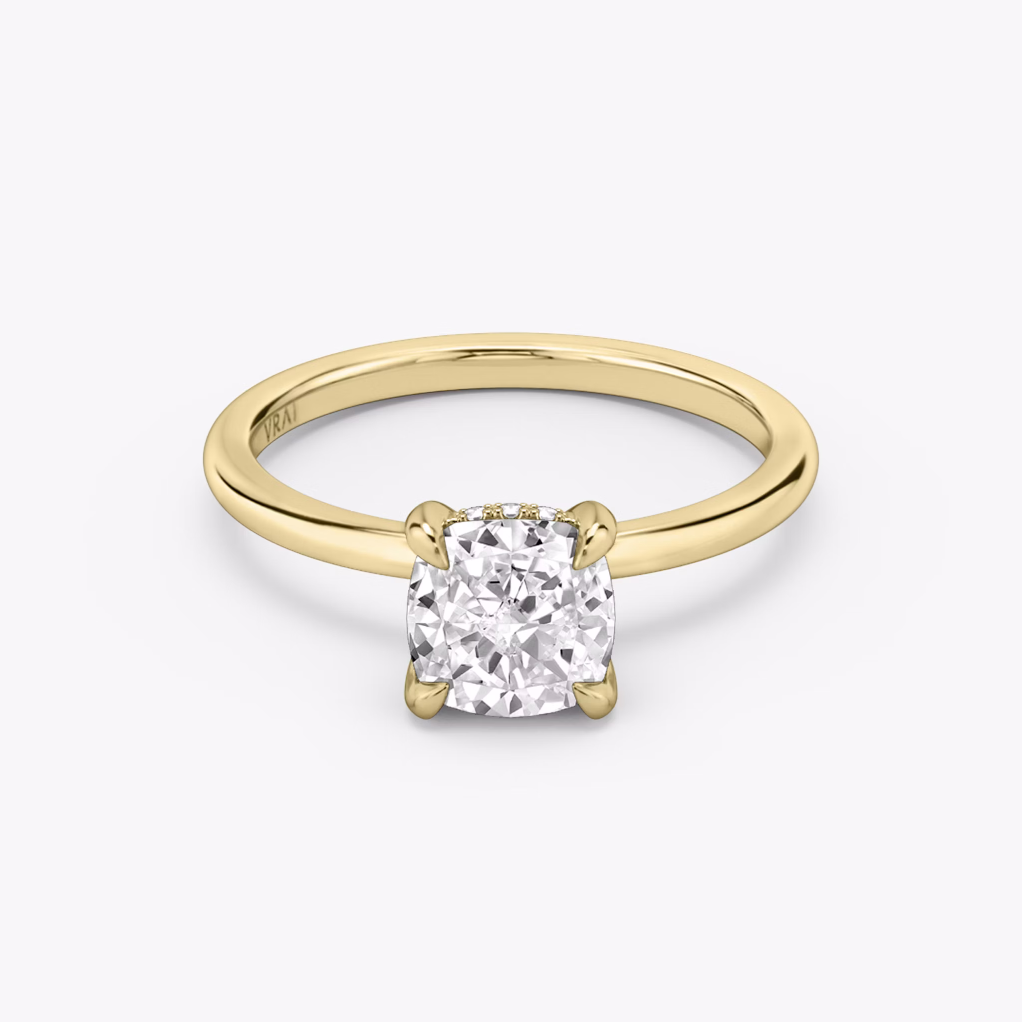 The Classic Hidden Halo | Cushion | 18k | Yellow Gold | bandAccent: Plain | bandWidth: standard | prongStyle: Plain | diamondOrientation: vertical | caratWeight: other