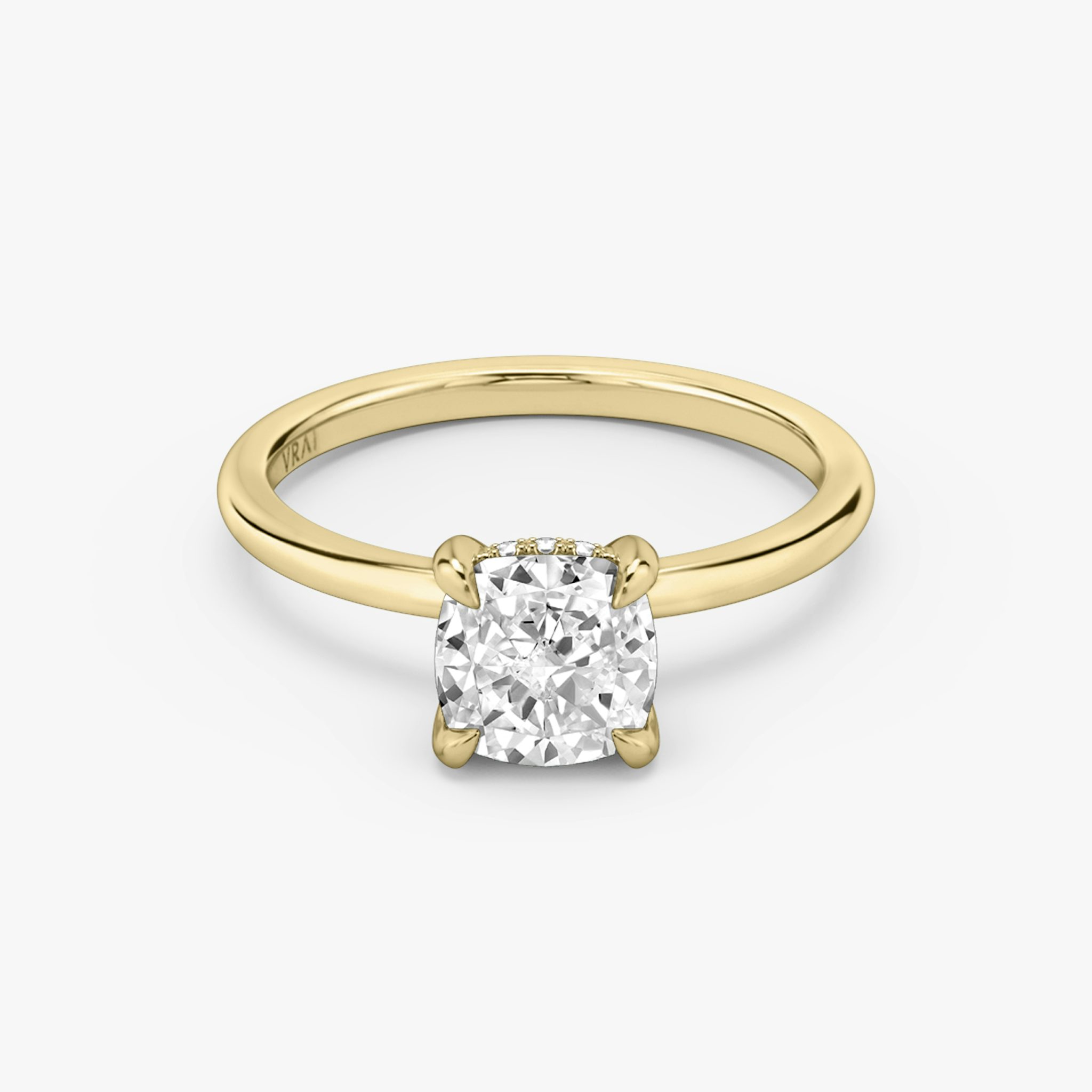 The Classic Hidden Halo | Cushion | 18k | Yellow Gold | bandAccent: Plain | bandWidth: standard | prongStyle: Plain | diamondOrientation: vertical | caratWeight: other