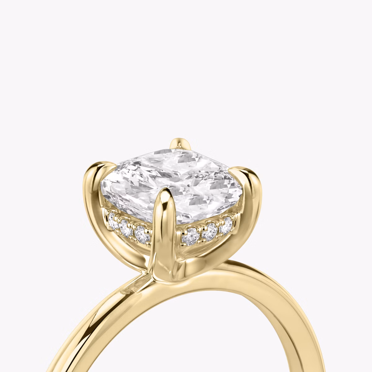 The Classic Hidden Halo | Cushion | 18k | Yellow Gold | bandAccent: Plain | bandWidth: standard | prongStyle: Plain | diamondOrientation: vertical | caratWeight: other