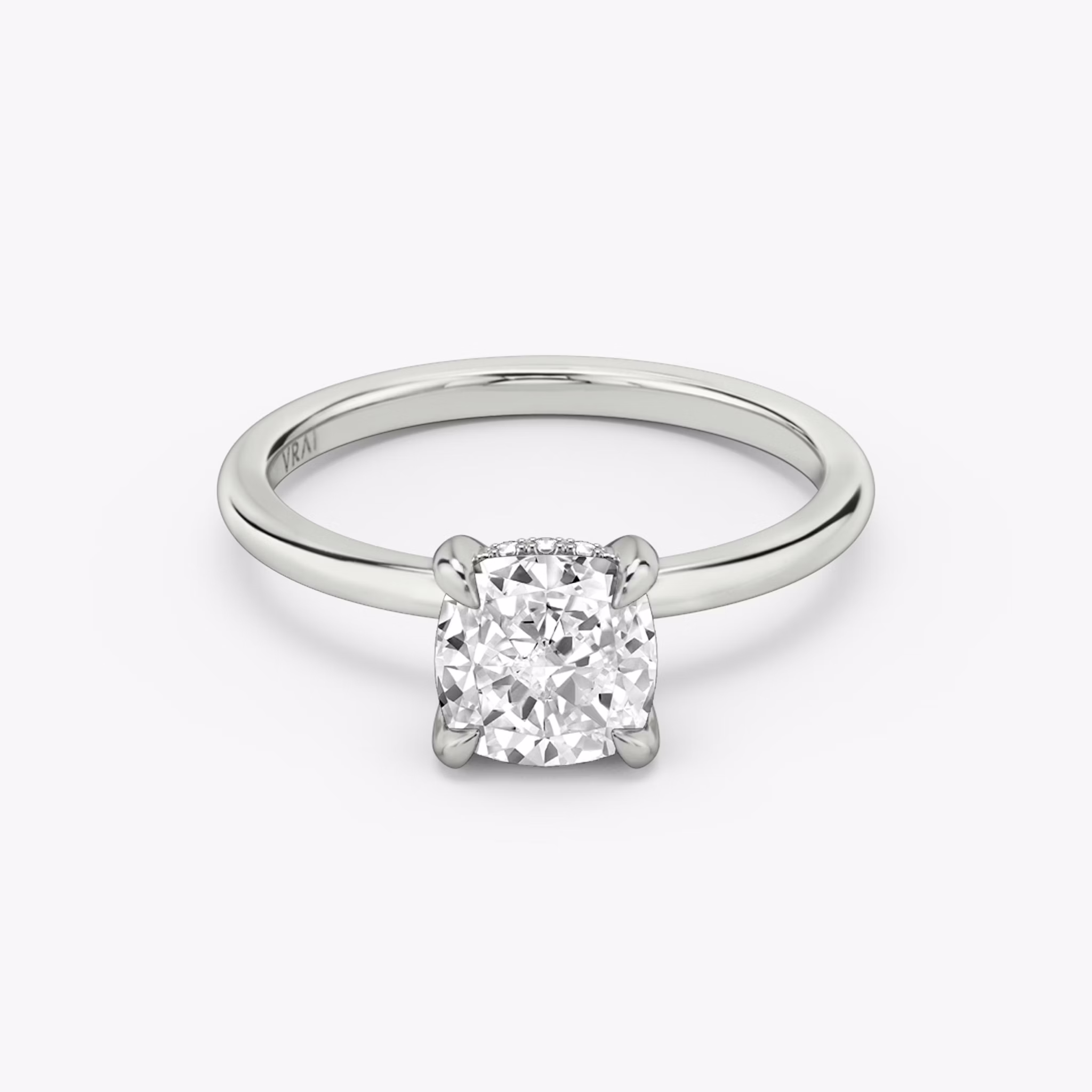 The Classic Hidden Halo | Cushion | 18k | White Gold | bandAccent: Plain | bandWidth: standard | prongStyle: Plain | diamondOrientation: vertical | caratWeight: other
