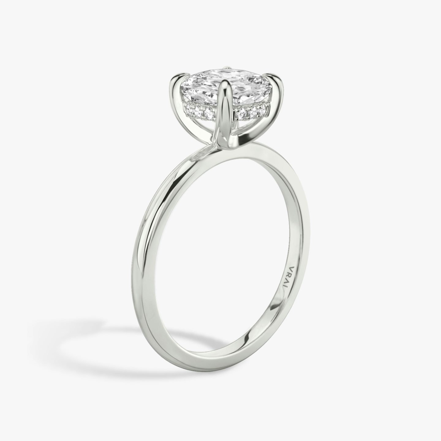 The Classic Hidden Halo | Cushion | 18k | White Gold | bandAccent: Plain | bandWidth: standard | prongStyle: Plain | diamondOrientation: vertical | caratWeight: other