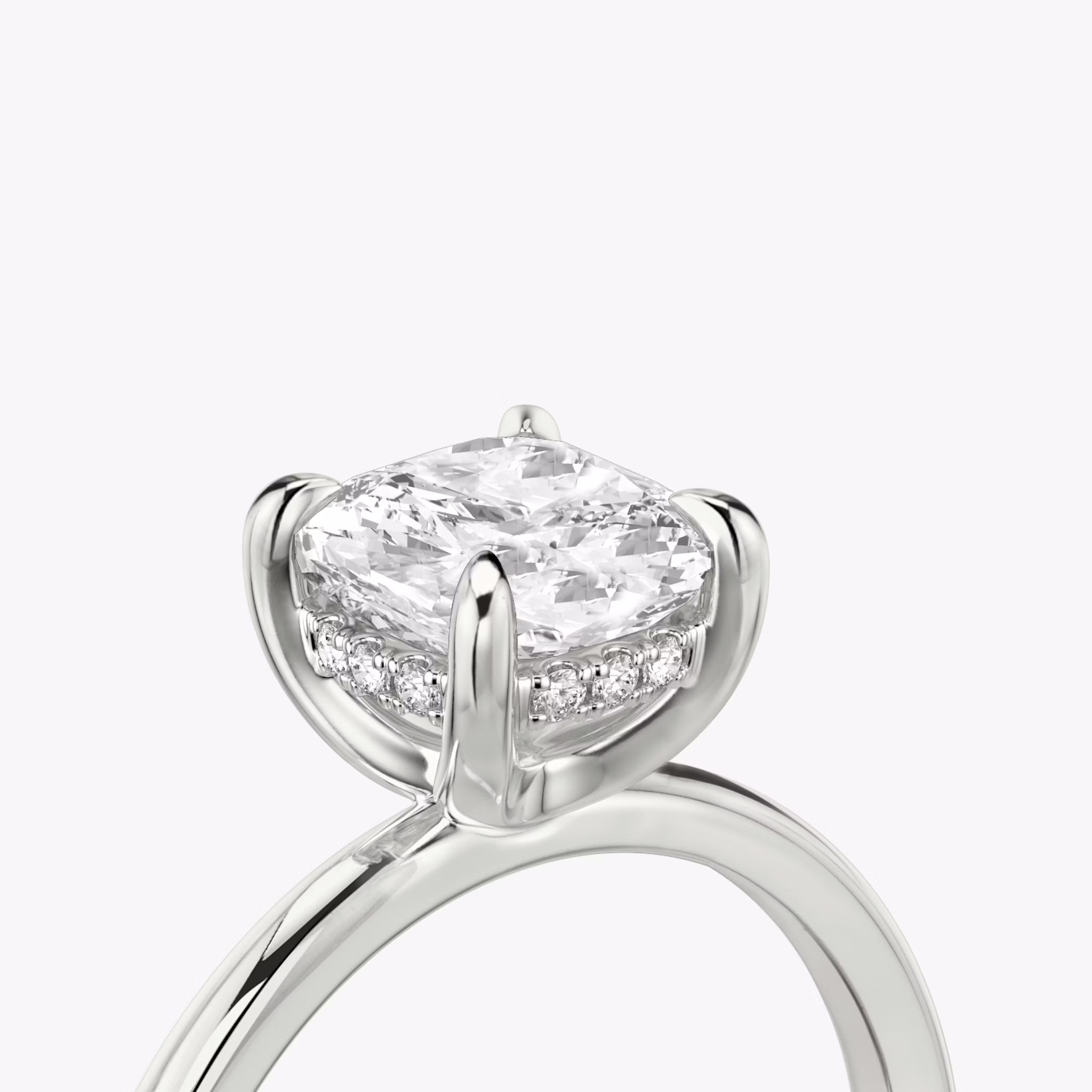 The Classic Hidden Halo | Cushion | 18k | White Gold | bandAccent: Plain | bandWidth: standard | prongStyle: Plain | diamondOrientation: vertical | caratWeight: other