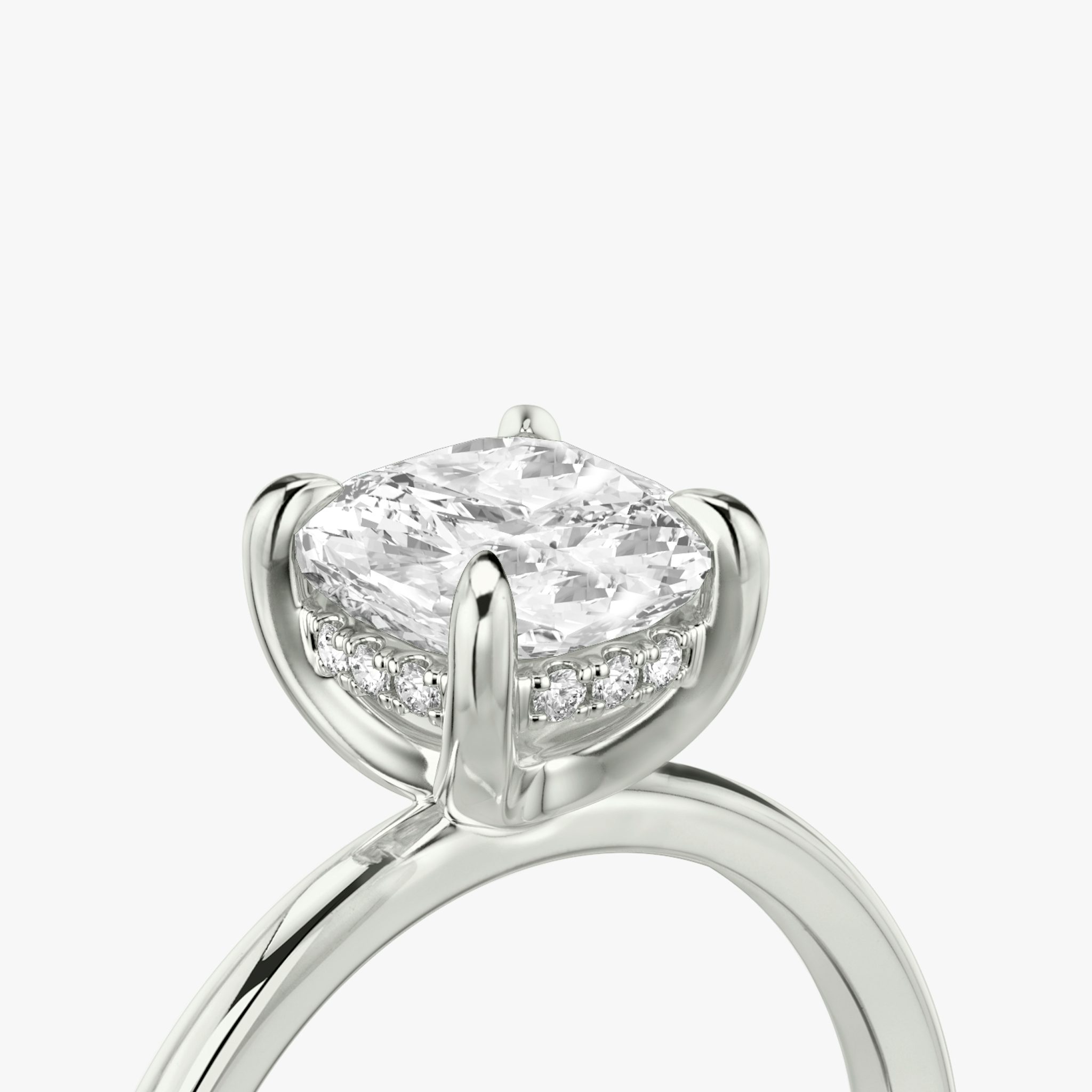 The Classic Hidden Halo | Cushion | 18k | White Gold | bandAccent: Plain | bandWidth: standard | prongStyle: Plain | diamondOrientation: vertical | caratWeight: other