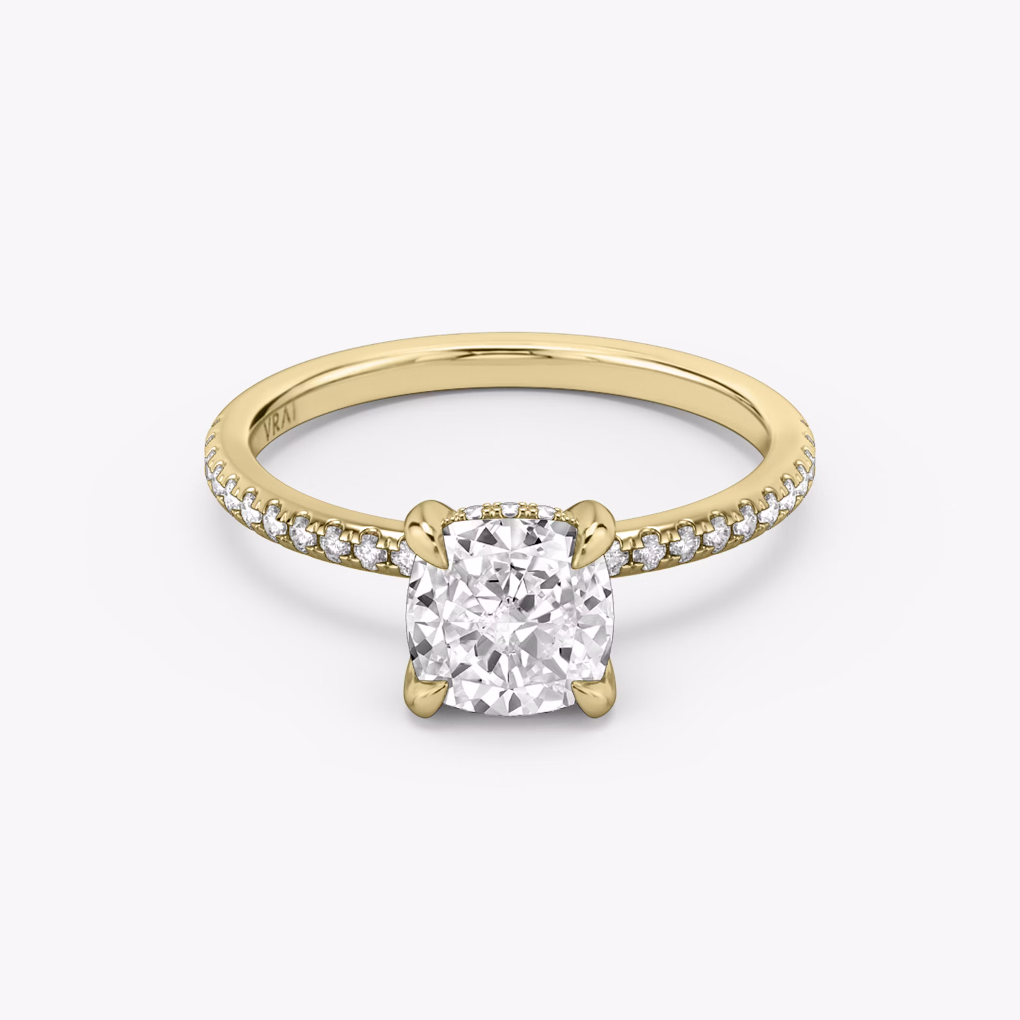 The Classic Hidden Halo | Cushion | 18k | Yellow Gold | bandAccent: Pavé | bandWidth: standard | prongStyle: Plain | diamondOrientation: vertical | caratWeight: other