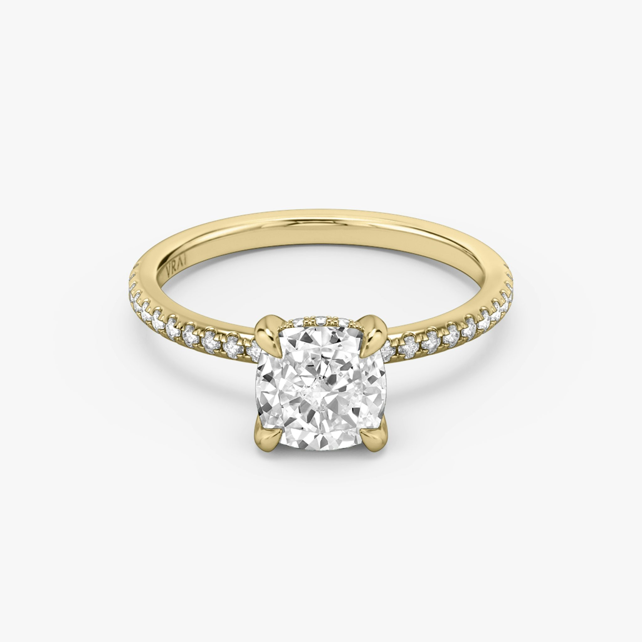 The Classic Hidden Halo | Cushion | 18k | Yellow Gold | bandAccent: Pavé | bandWidth: standard | prongStyle: Plain | diamondOrientation: vertical | caratWeight: other