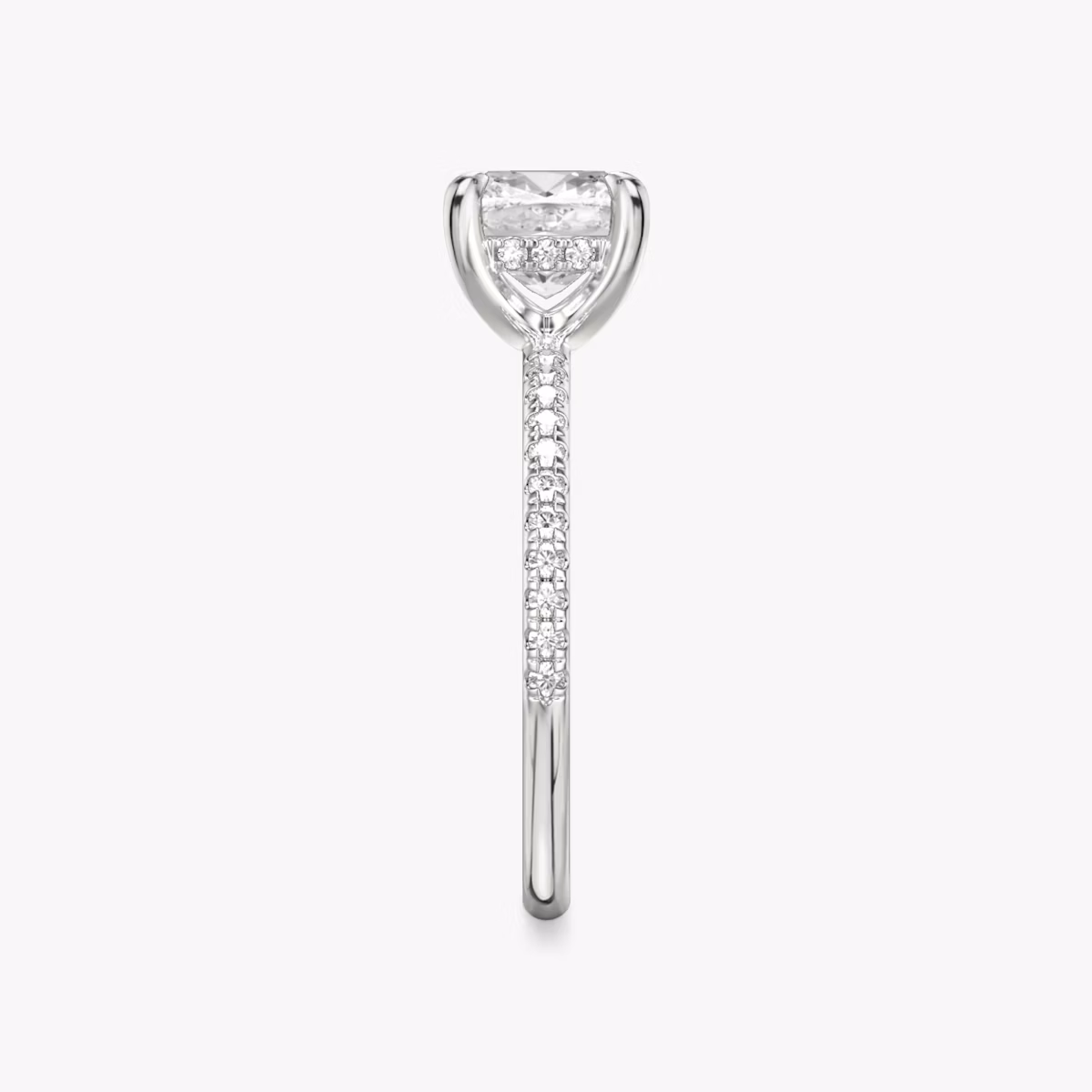 The Classic Hidden Halo | Cushion | Platinum | bandAccent: Pavé | bandWidth: standard | prongStyle: Plain | diamondOrientation: vertical | caratWeight: other