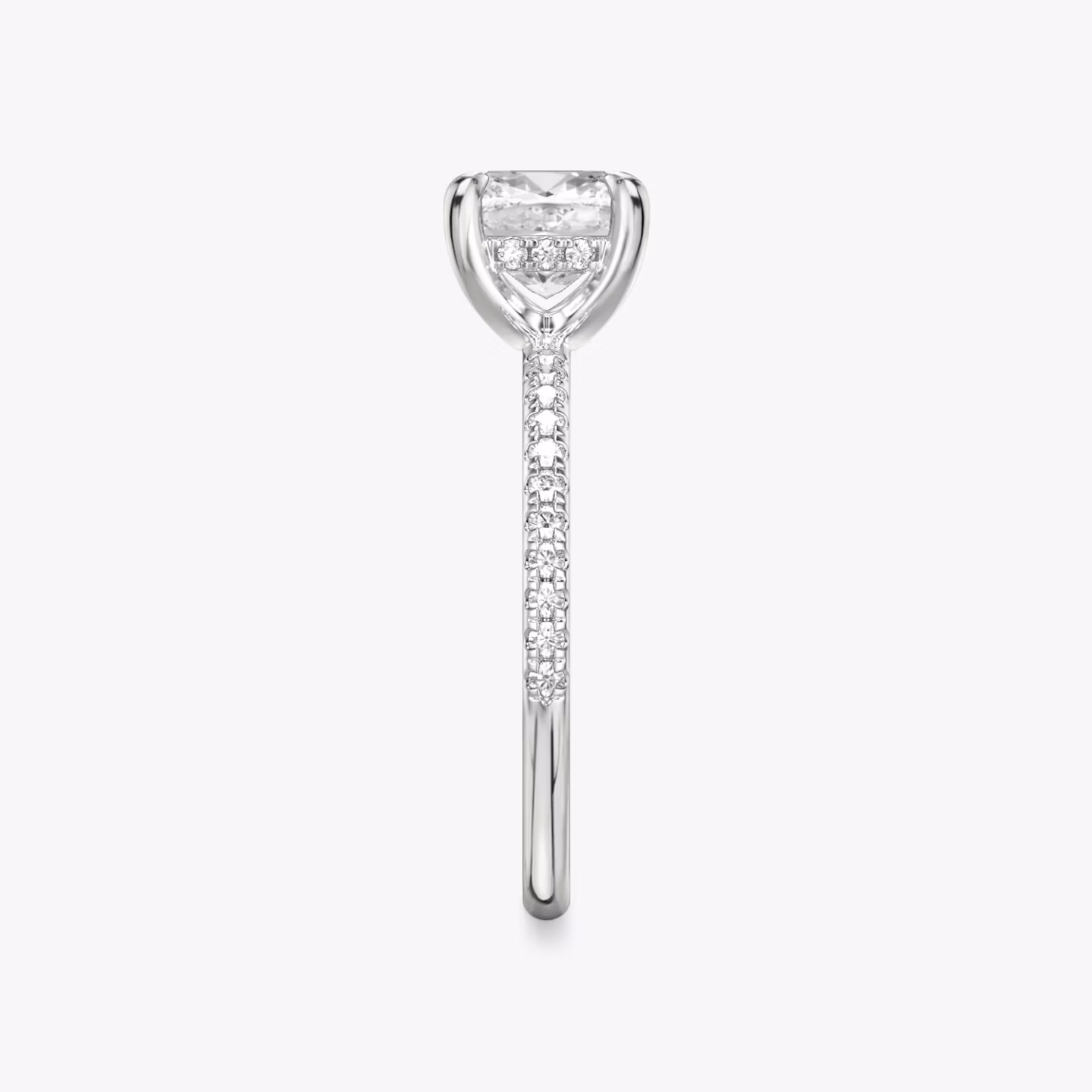 The Classic Hidden Halo | Cushion | Platinum | bandAccent: Pavé | bandWidth: standard | prongStyle: Plain | diamondOrientation: vertical | caratWeight: other