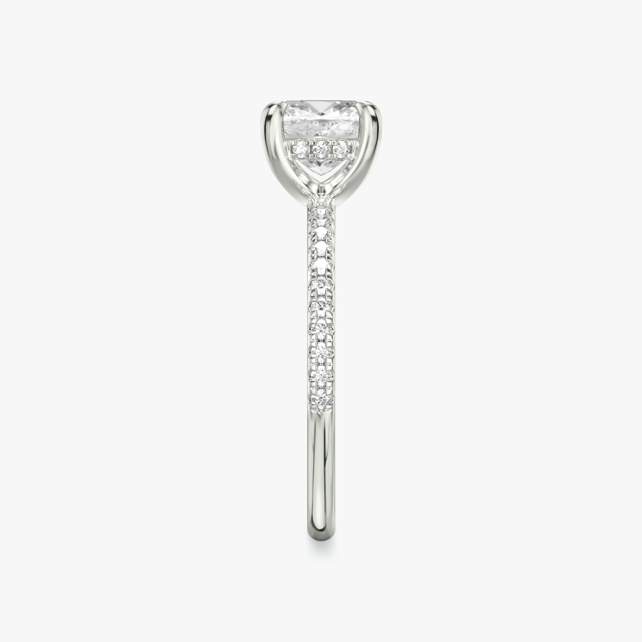 The Classic Hidden Halo | Cushion | 18k | White Gold | bandAccent: Pavé | bandWidth: standard | prongStyle: Plain | diamondOrientation: vertical | caratWeight: other