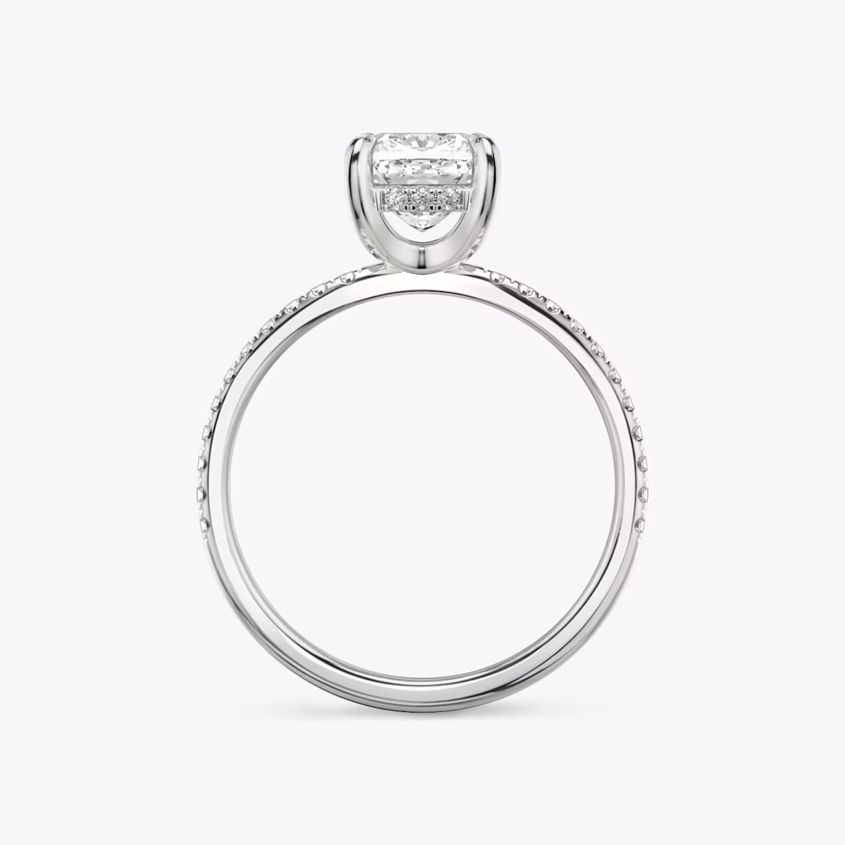 The Classic Hidden Halo | Cushion | Platinum | bandAccent: Pavé | bandWidth: standard | prongStyle: Plain | diamondOrientation: vertical | caratWeight: other