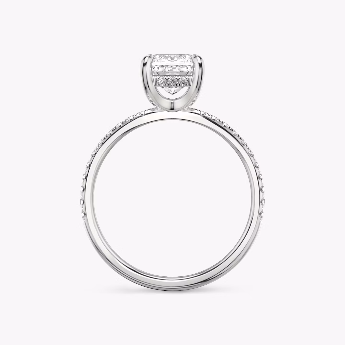 The Classic Hidden Halo | Cushion | Platinum | bandAccent: Pavé | bandWidth: standard | prongStyle: Plain | diamondOrientation: vertical | caratWeight: other