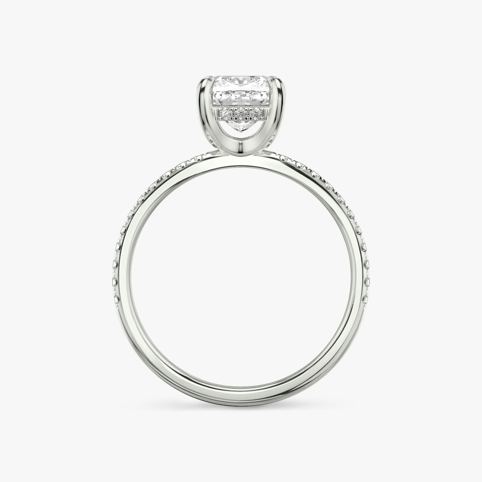The Classic Hidden Halo | Cushion | 18k | White Gold | bandAccent: Pavé | bandWidth: standard | prongStyle: Plain | diamondOrientation: vertical | caratWeight: other