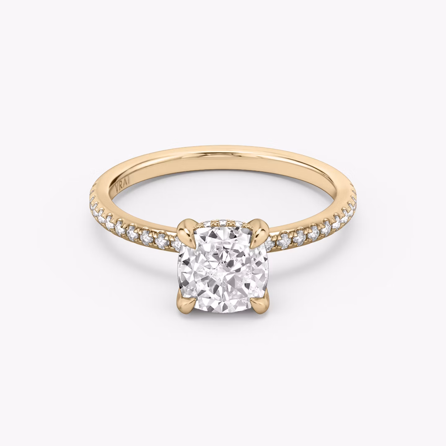 The Classic Hidden Halo | Cushion | 14k | Rose Gold | bandAccent: Pavé | bandWidth: standard | prongStyle: Plain | diamondOrientation: vertical | caratWeight: other
