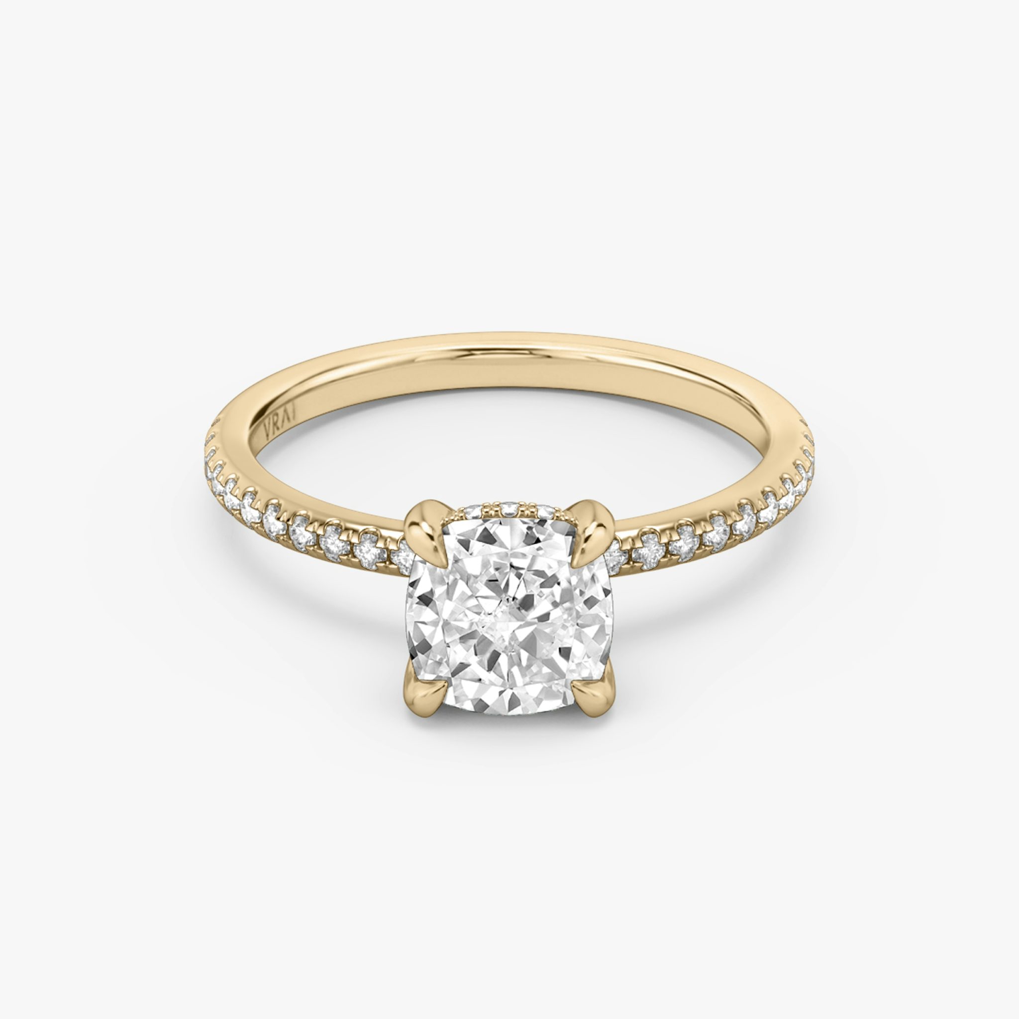 The Classic Hidden Halo | Cushion | 14k | Rose Gold | bandAccent: Pavé | bandWidth: standard | prongStyle: Plain | diamondOrientation: vertical | caratWeight: other