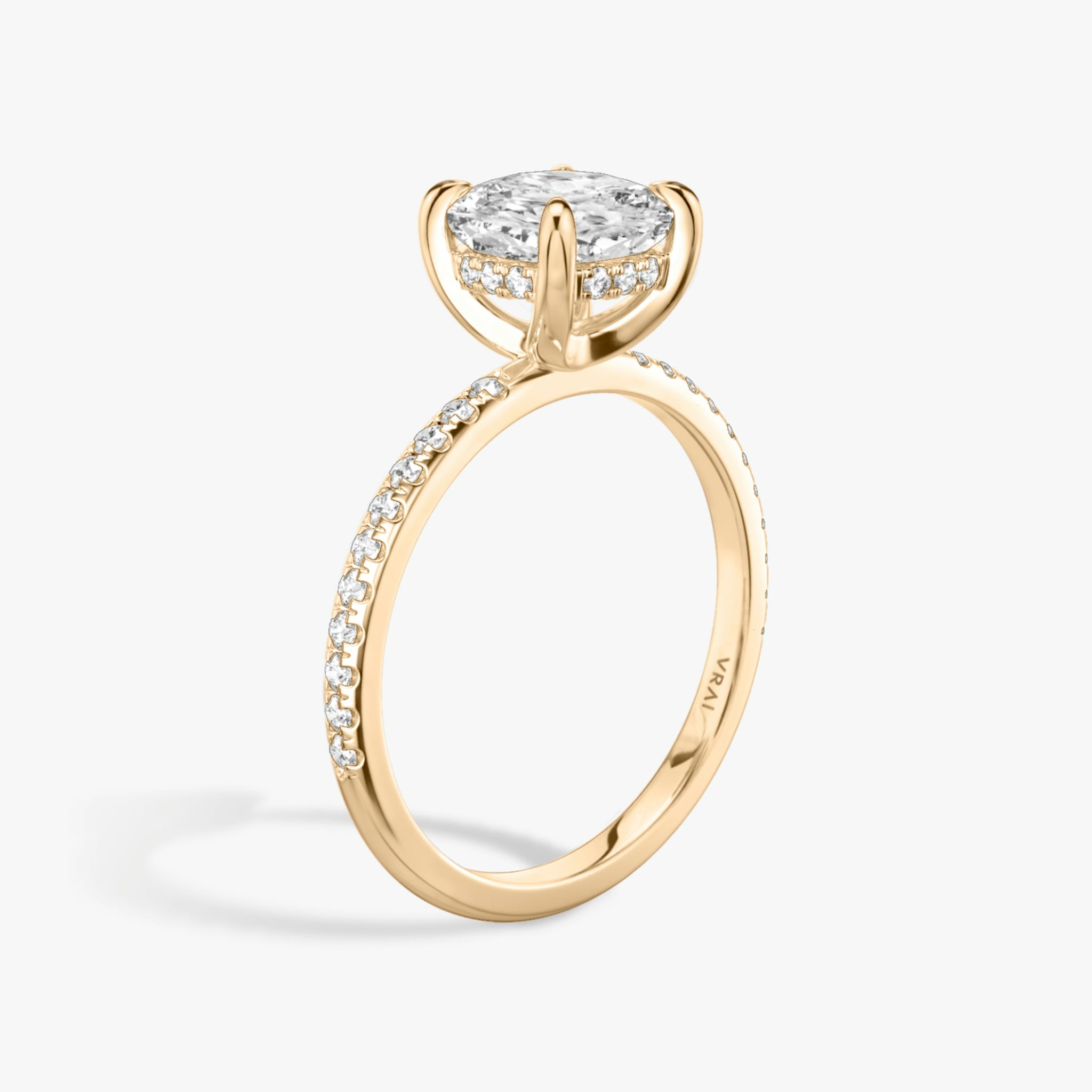 The Classic Hidden Halo | Cushion | 14k | Rose Gold | bandAccent: Pavé | bandWidth: standard | prongStyle: Plain | diamondOrientation: vertical | caratWeight: other