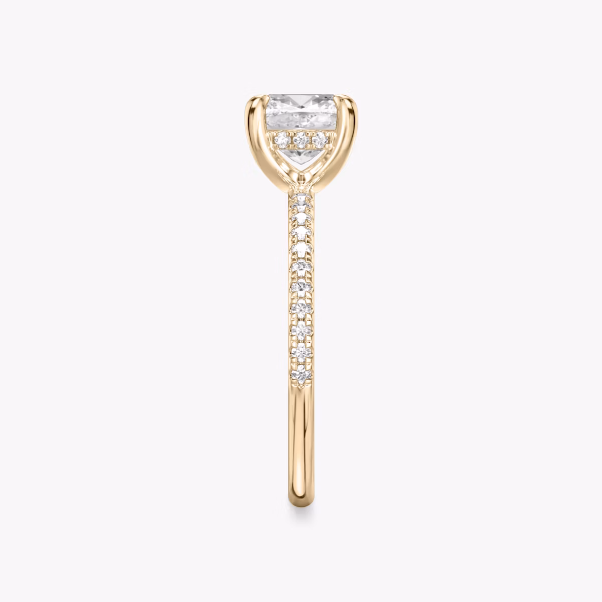 The Classic Hidden Halo | Cushion | 14k | Rose Gold | bandAccent: Pavé | bandWidth: standard | prongStyle: Plain | diamondOrientation: vertical | caratWeight: other