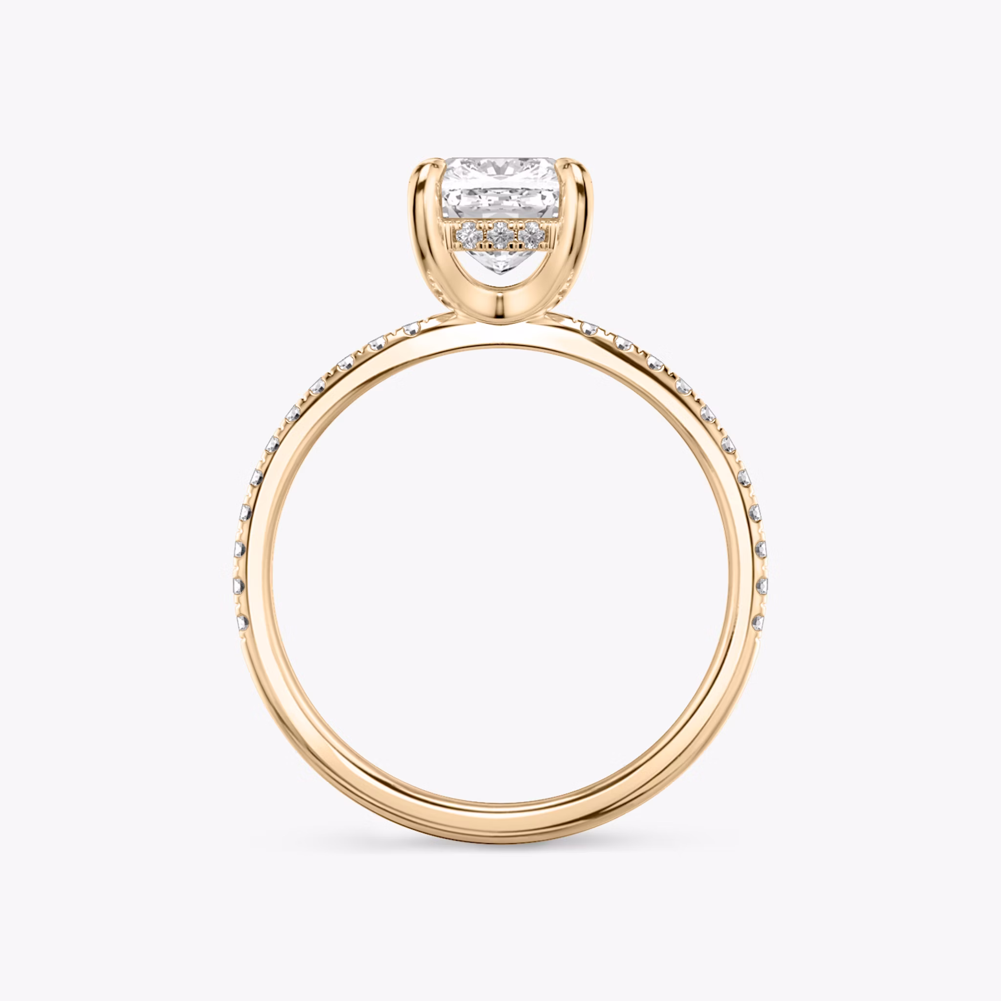The Classic Hidden Halo | Cushion | 14k | Rose Gold | bandAccent: Pavé | bandWidth: standard | prongStyle: Plain | diamondOrientation: vertical | caratWeight: other