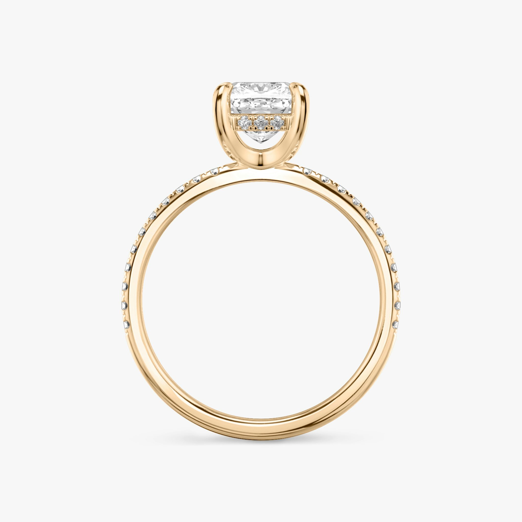 The Classic Hidden Halo | Cushion | 14k | Rose Gold | bandAccent: Pavé | bandWidth: standard | prongStyle: Plain | diamondOrientation: vertical | caratWeight: other