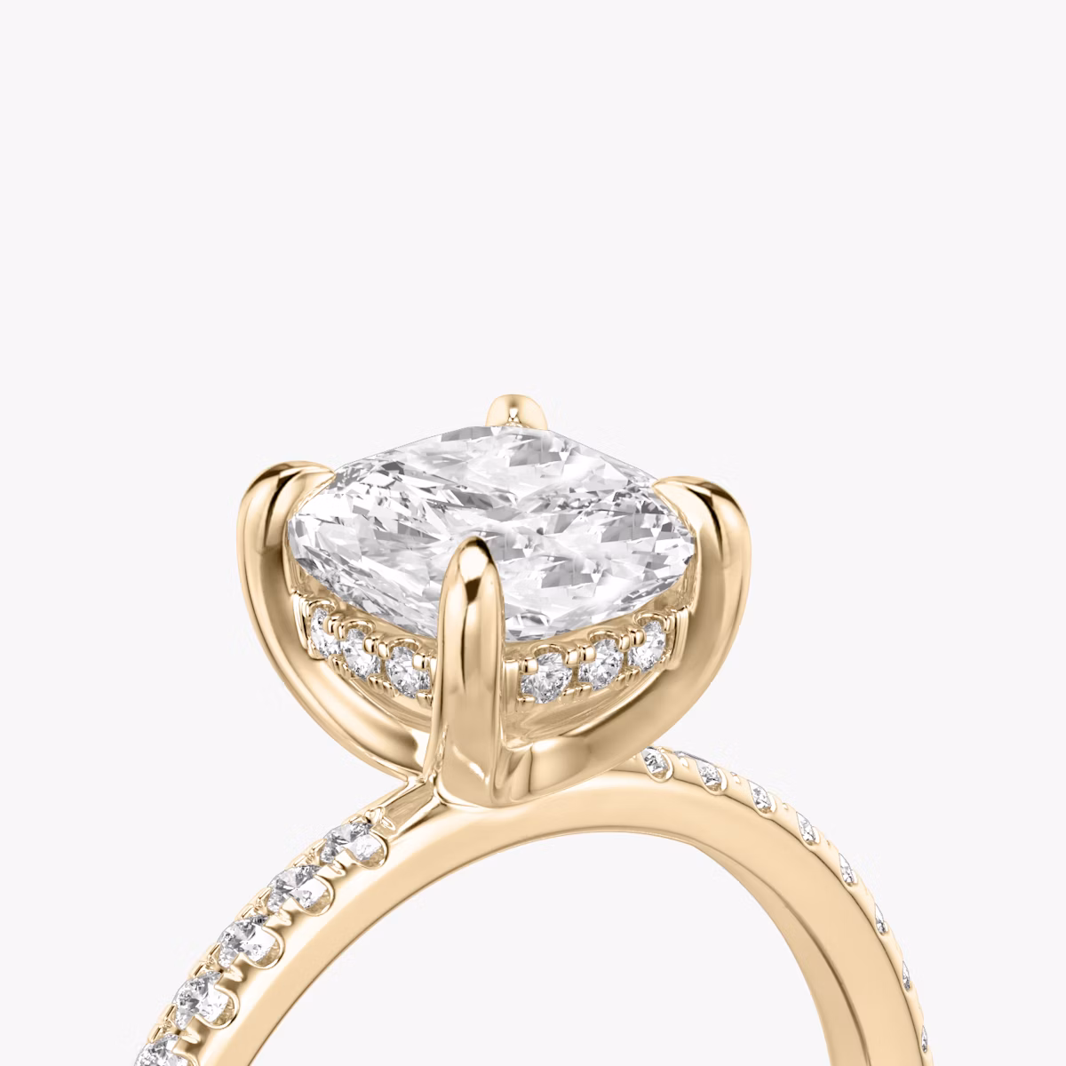 The Classic Hidden Halo | Cushion | 14k | Rose Gold | bandAccent: Pavé | bandWidth: standard | prongStyle: Plain | diamondOrientation: vertical | caratWeight: other